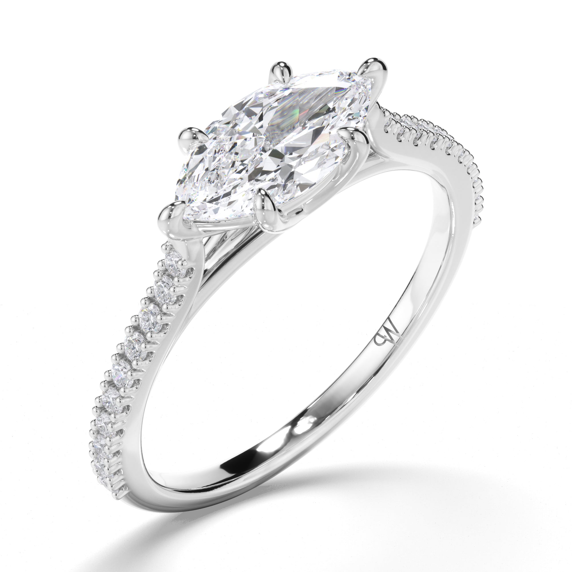 Marquise Diamond Engagement Ring with Cut Claw Diamond Band