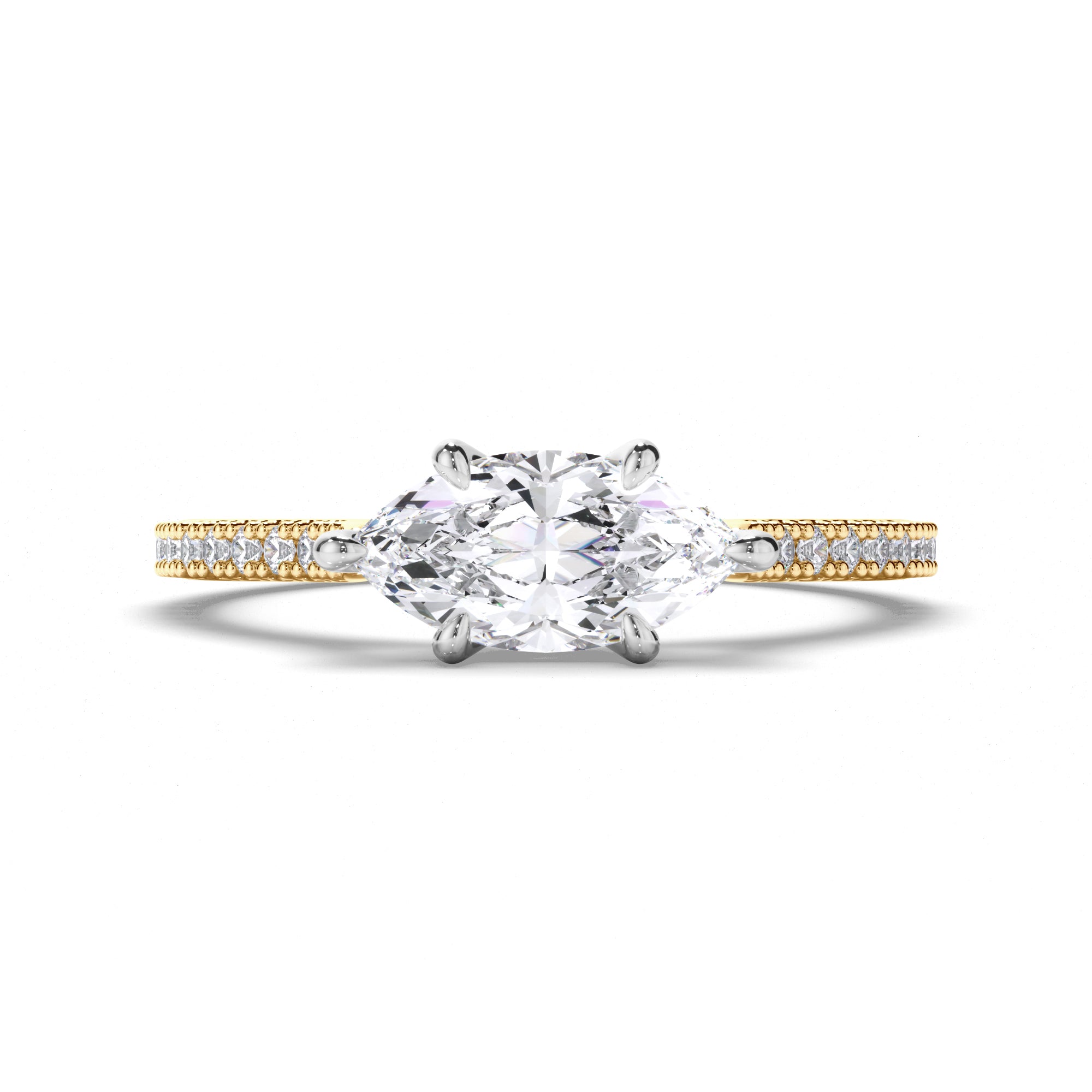 Marquise Diamond Engagement Ring with Cut Claw Diamond Band
