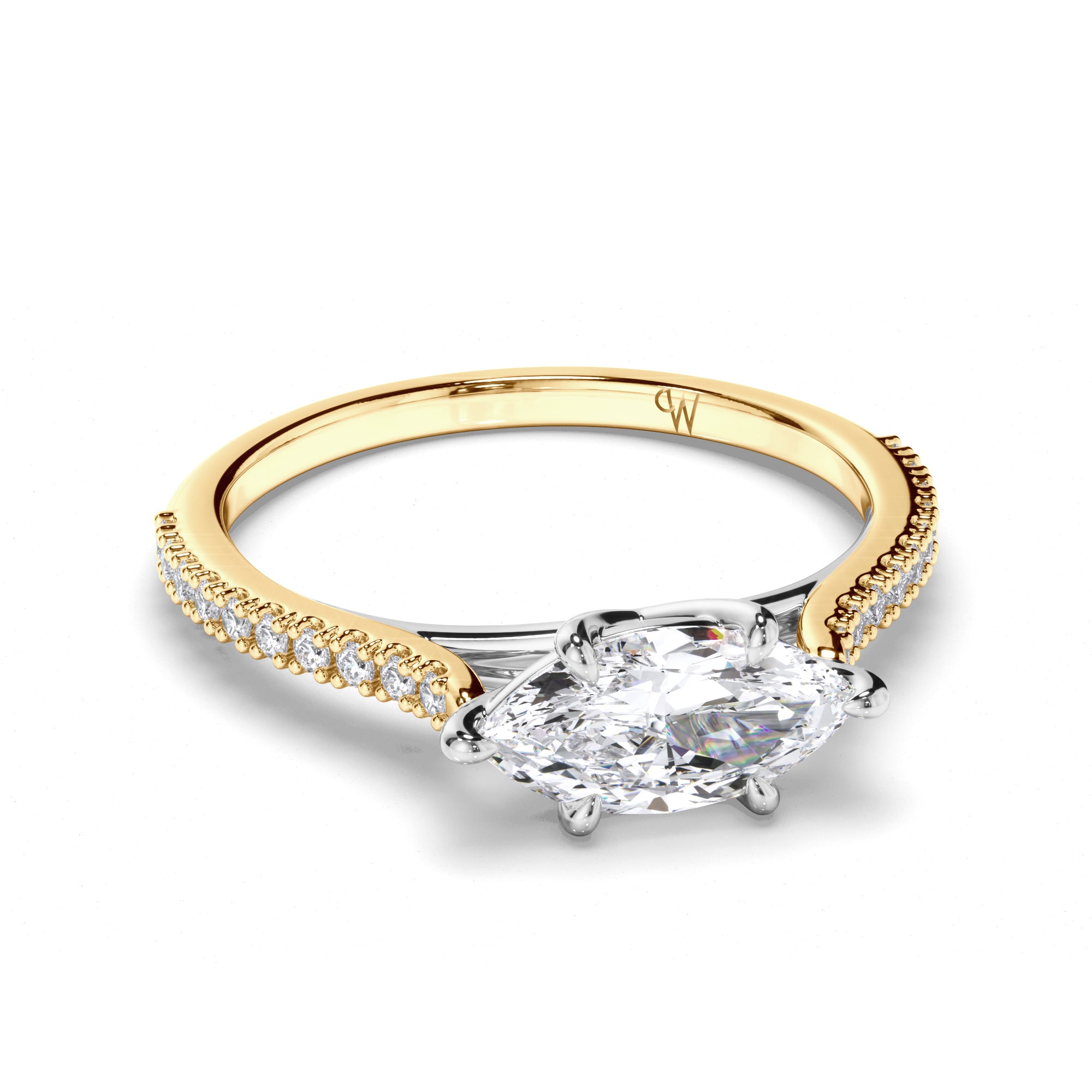 Marquise Diamond Engagement Ring with Cut Claw Diamond Band