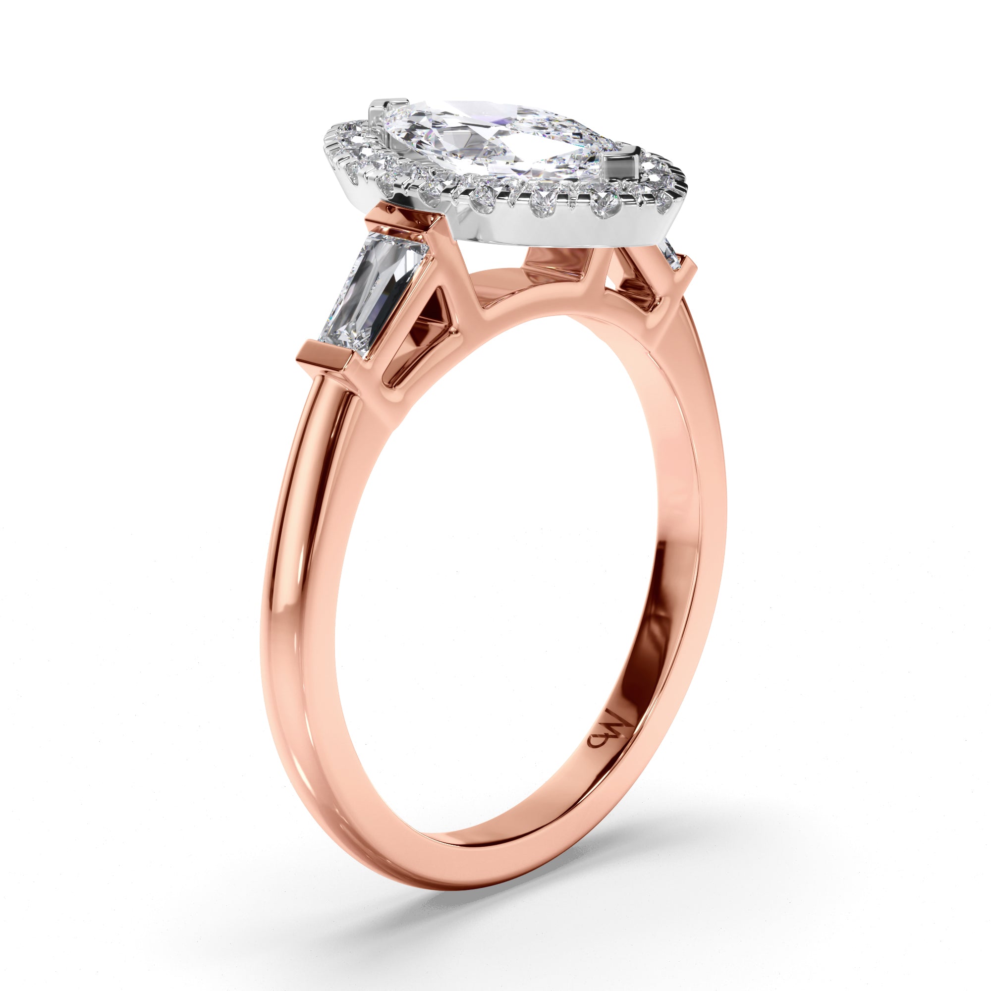 Marquise Diamond Engagement Ring with Halo and Baguette Sides