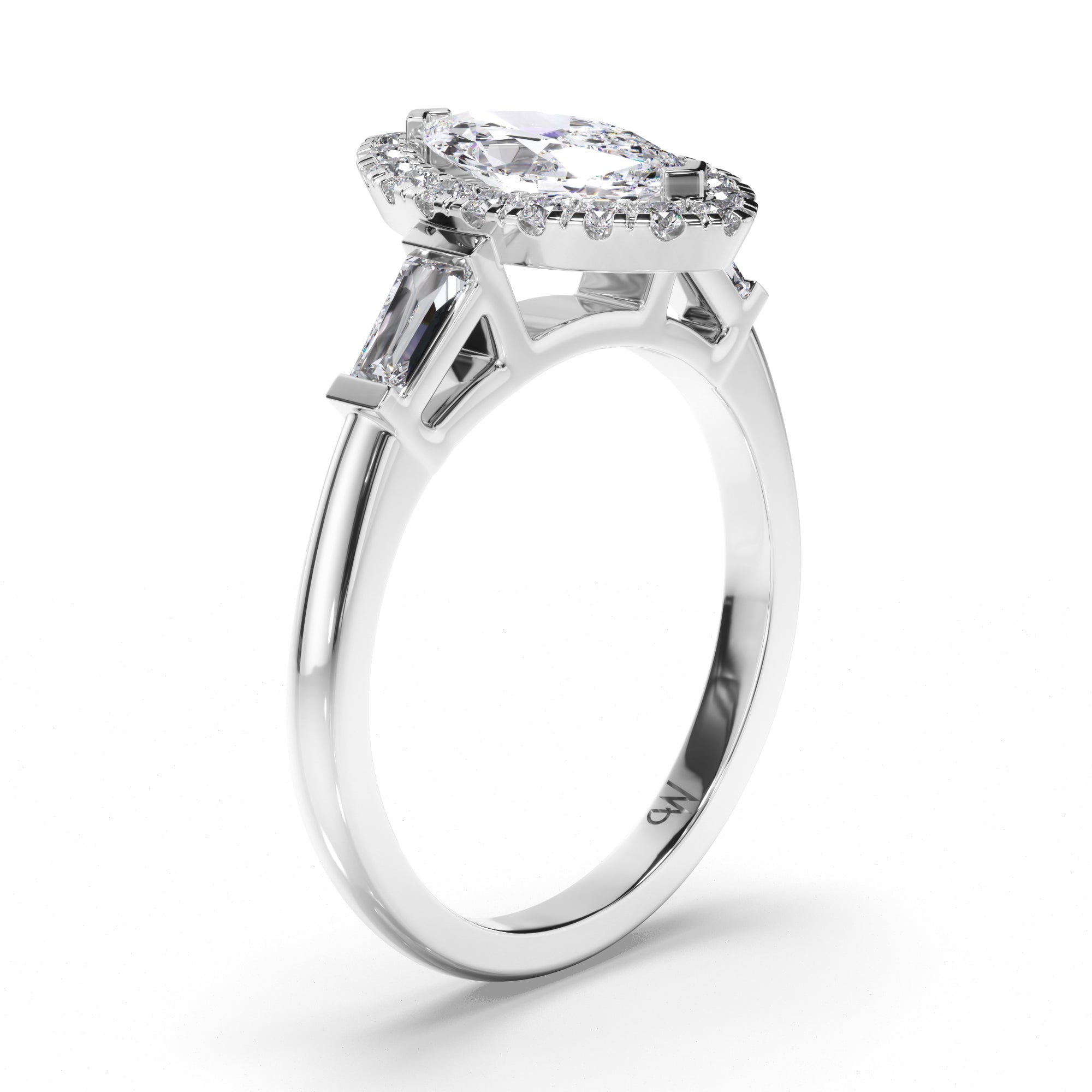 Marquise Diamond Engagement Ring with Halo and Baguette Sides