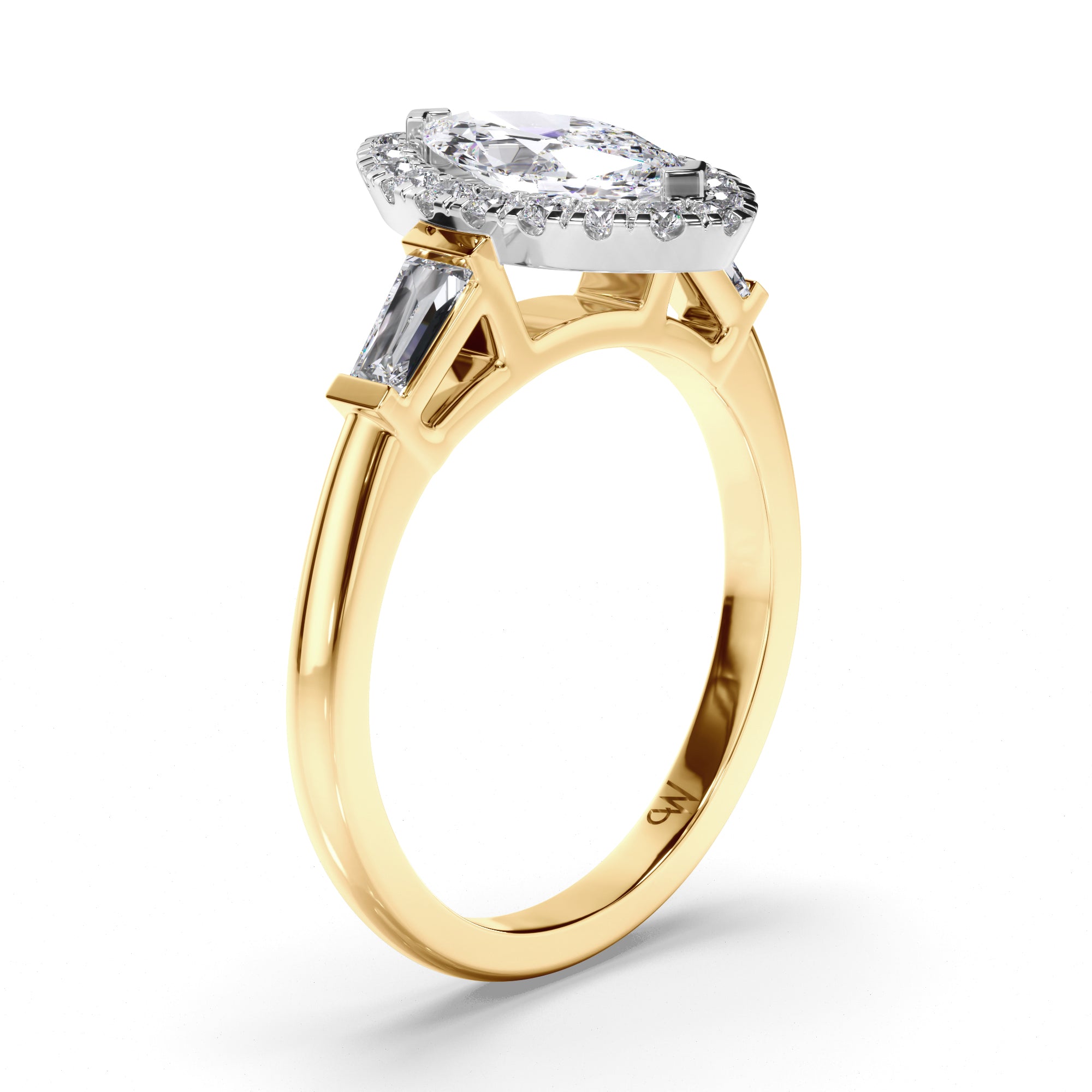 Marquise Diamond Engagement Ring with Halo and Baguette Sides