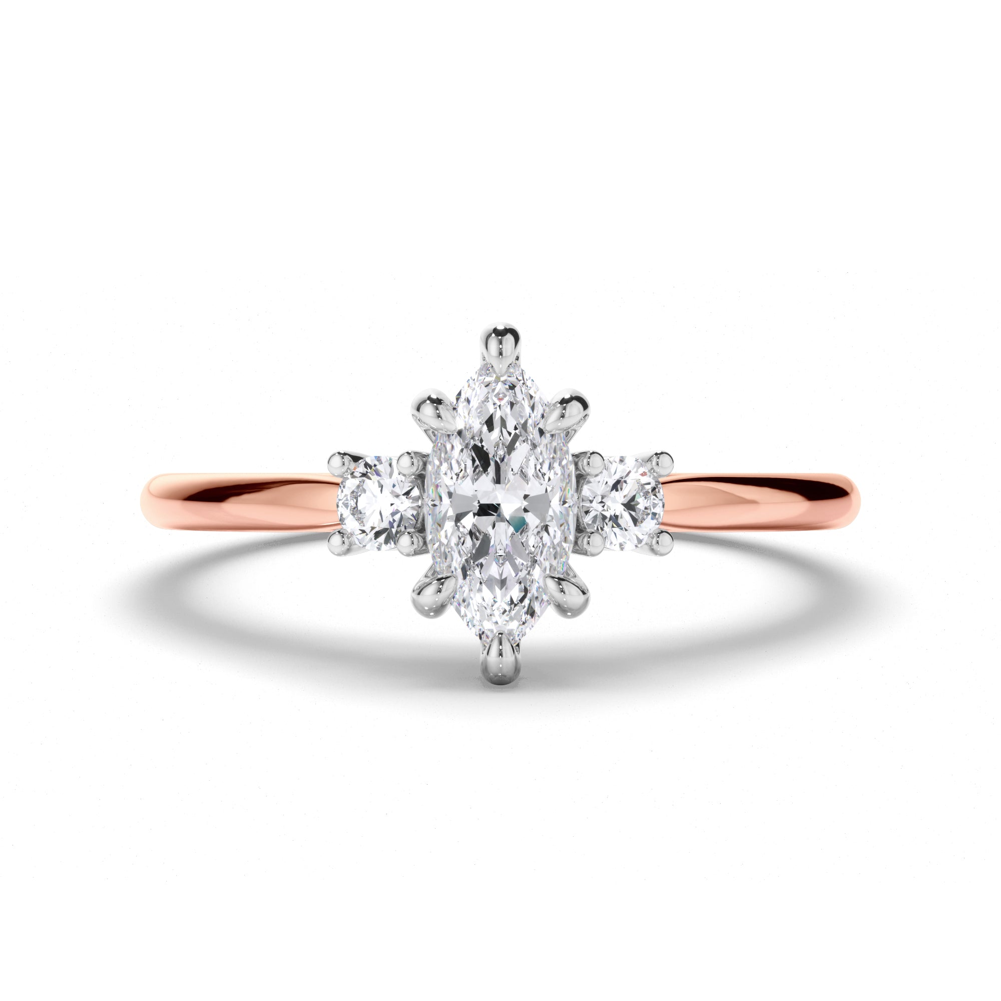 Marquise Diamond Trilogy Engagement Ring with Round Sides