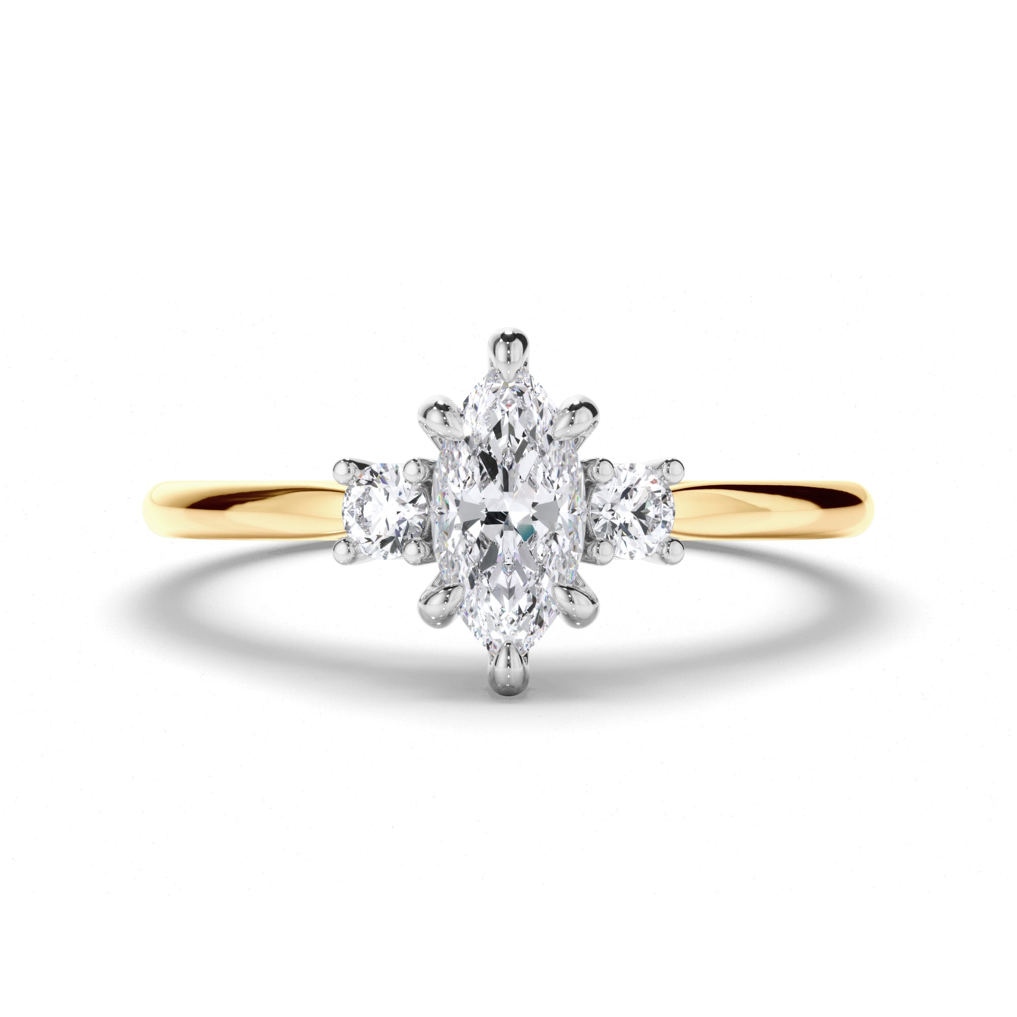 Marquise Diamond Trilogy Engagement Ring with Round Sides