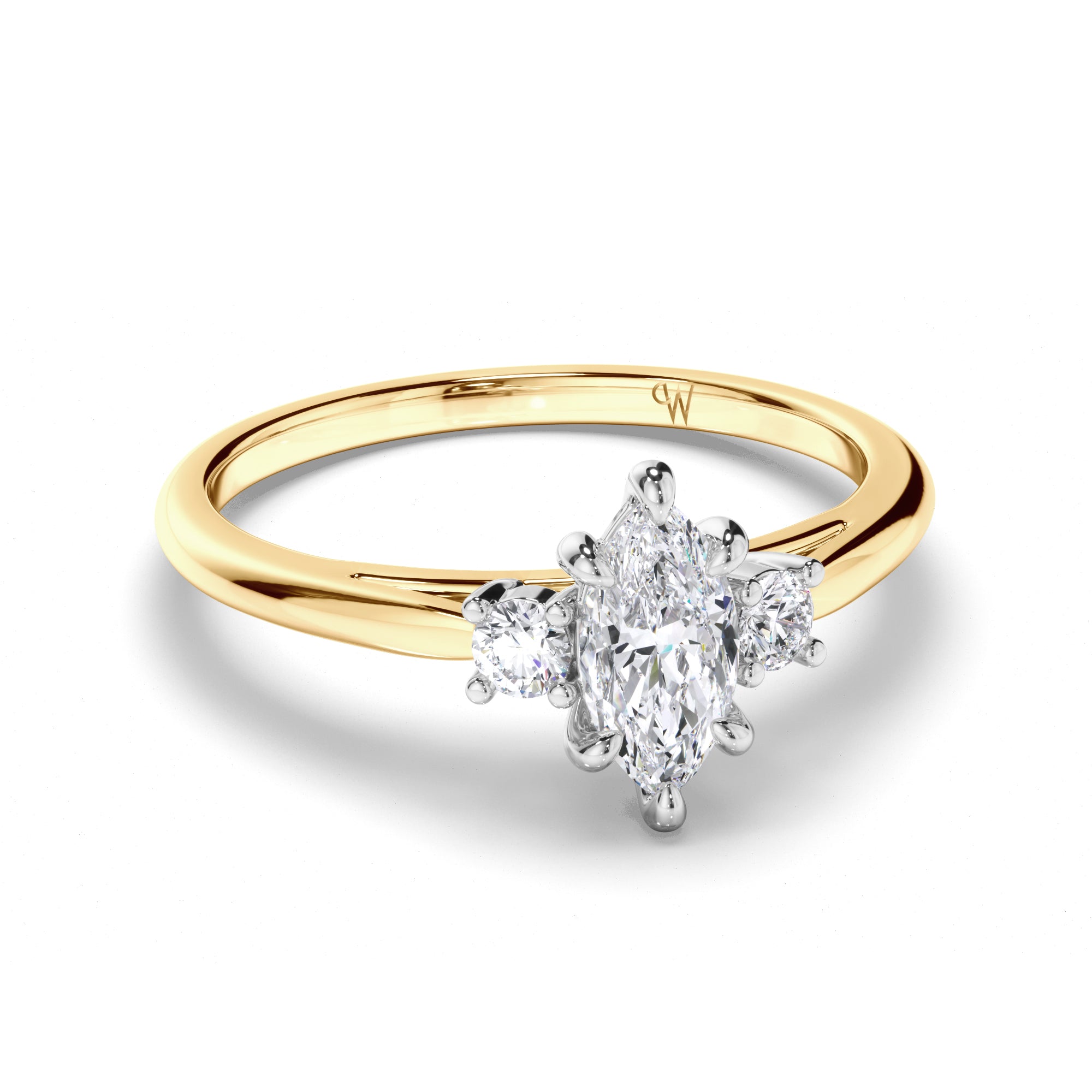 Marquise Diamond Trilogy Engagement Ring with Round Sides