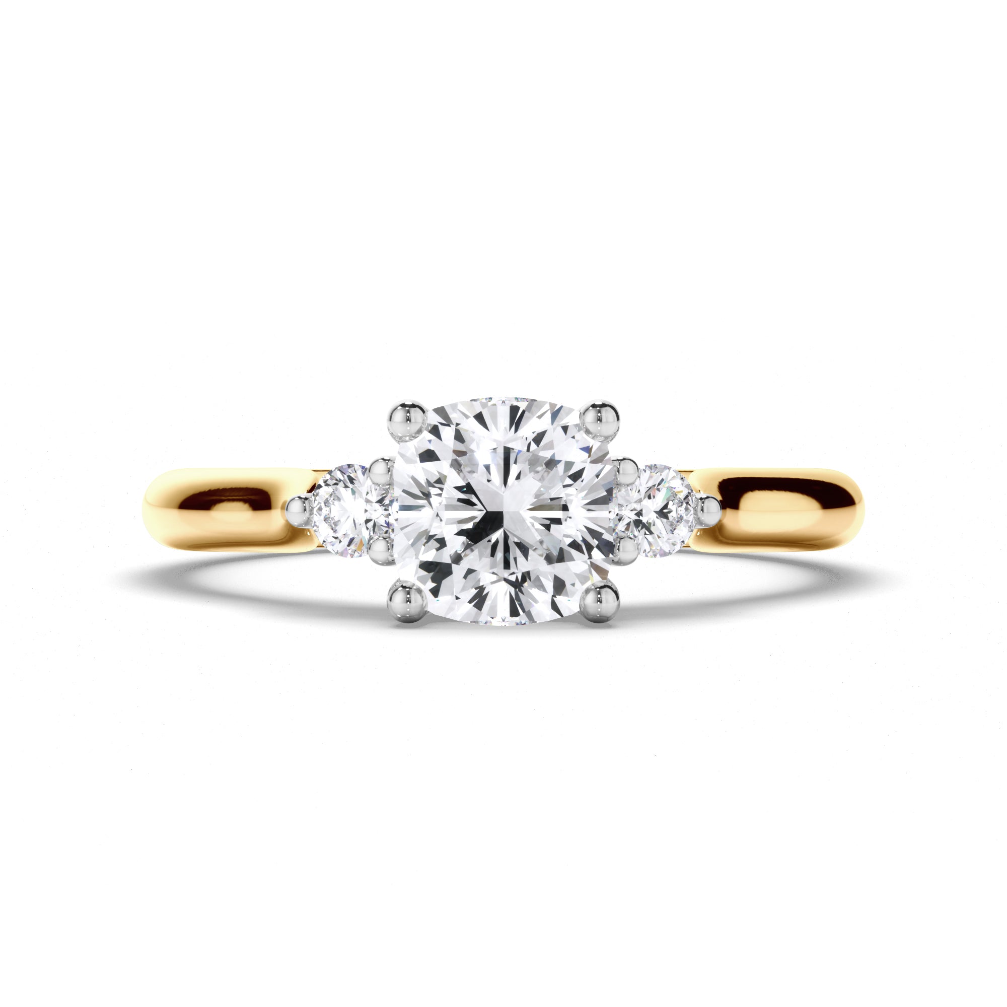Cushion Diamond Trilogy Engagement Ring with Round Brilliant Sides
