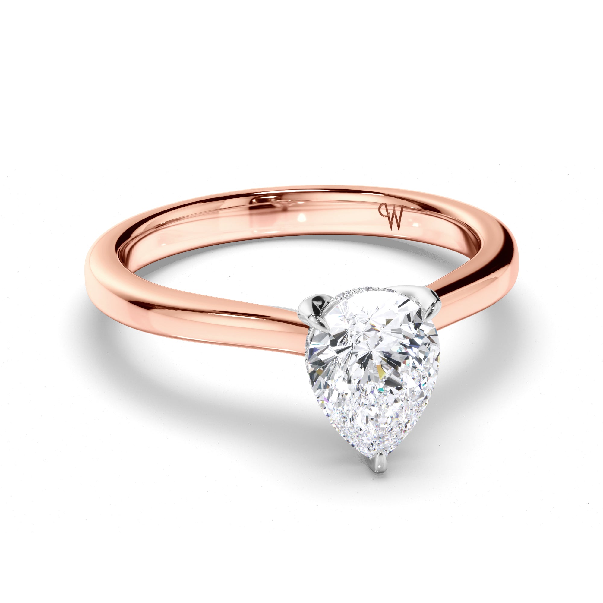 Pear Diamond Solitaire Engagement Ring with Hidden Halo