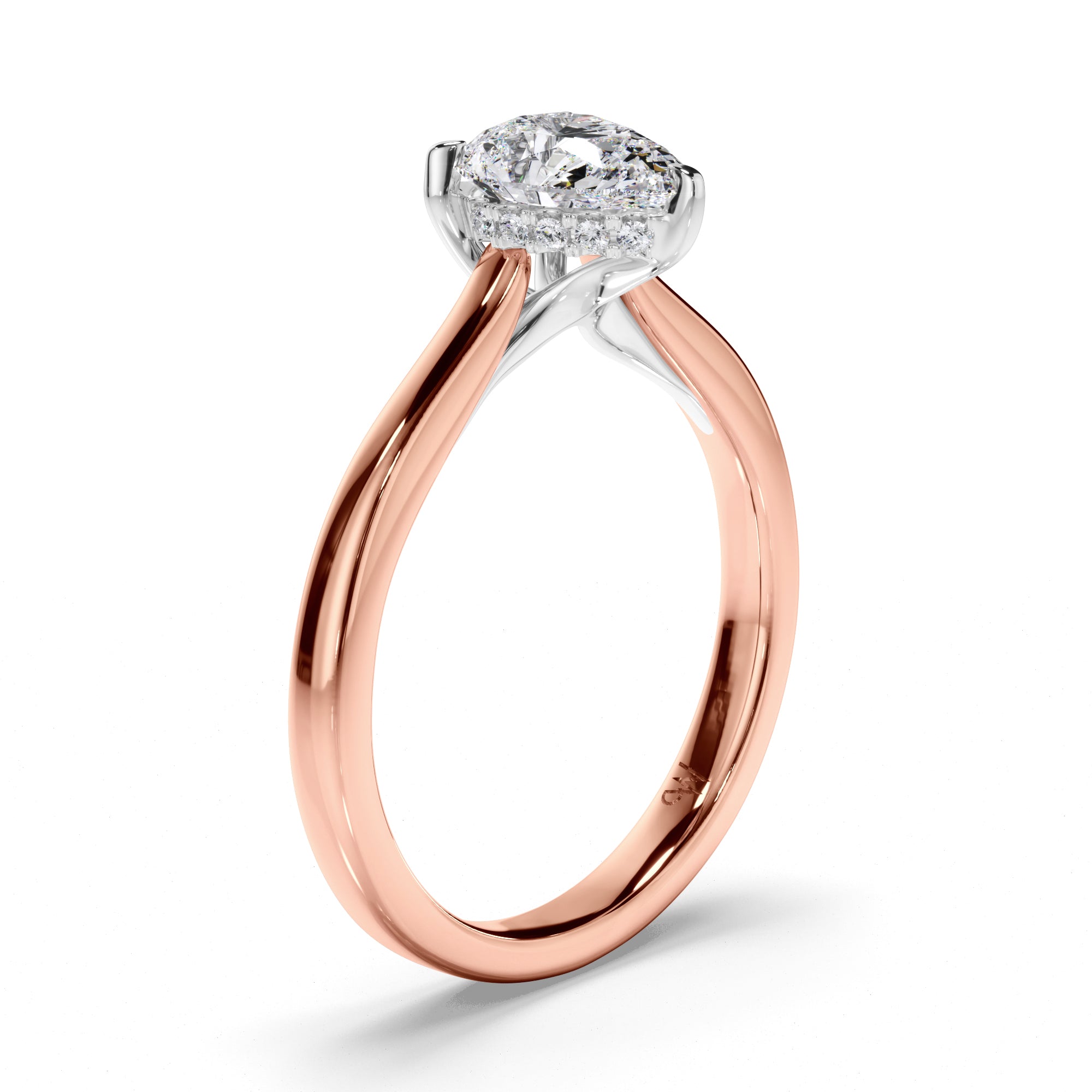 Pear Diamond Solitaire Engagement Ring with Hidden Halo