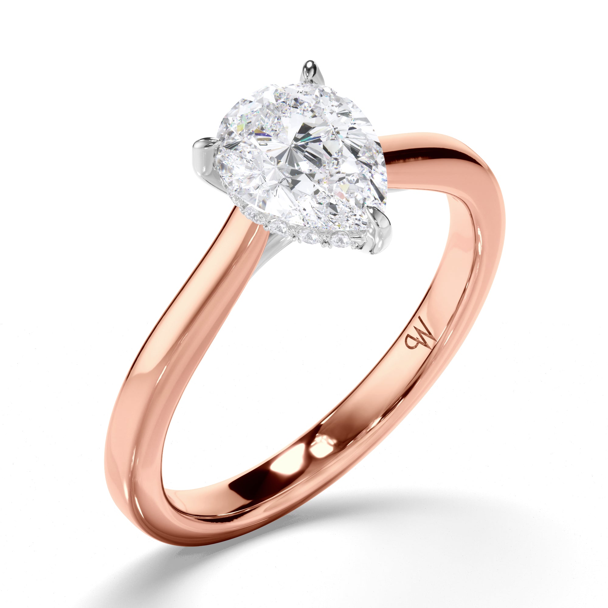 Pear Diamond Solitaire Engagement Ring with Hidden Halo