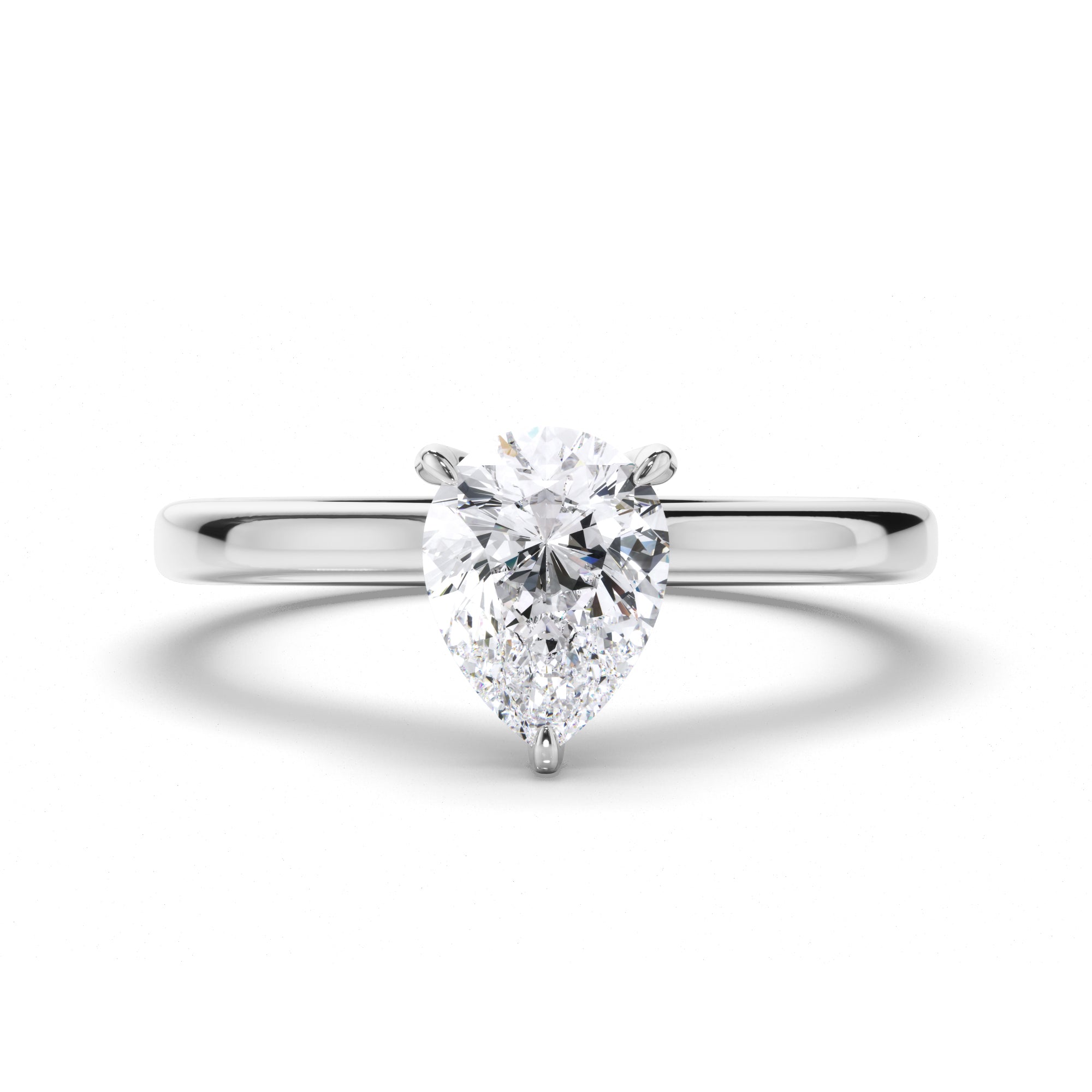 Pear Diamond Solitaire Engagement Ring with Hidden Halo