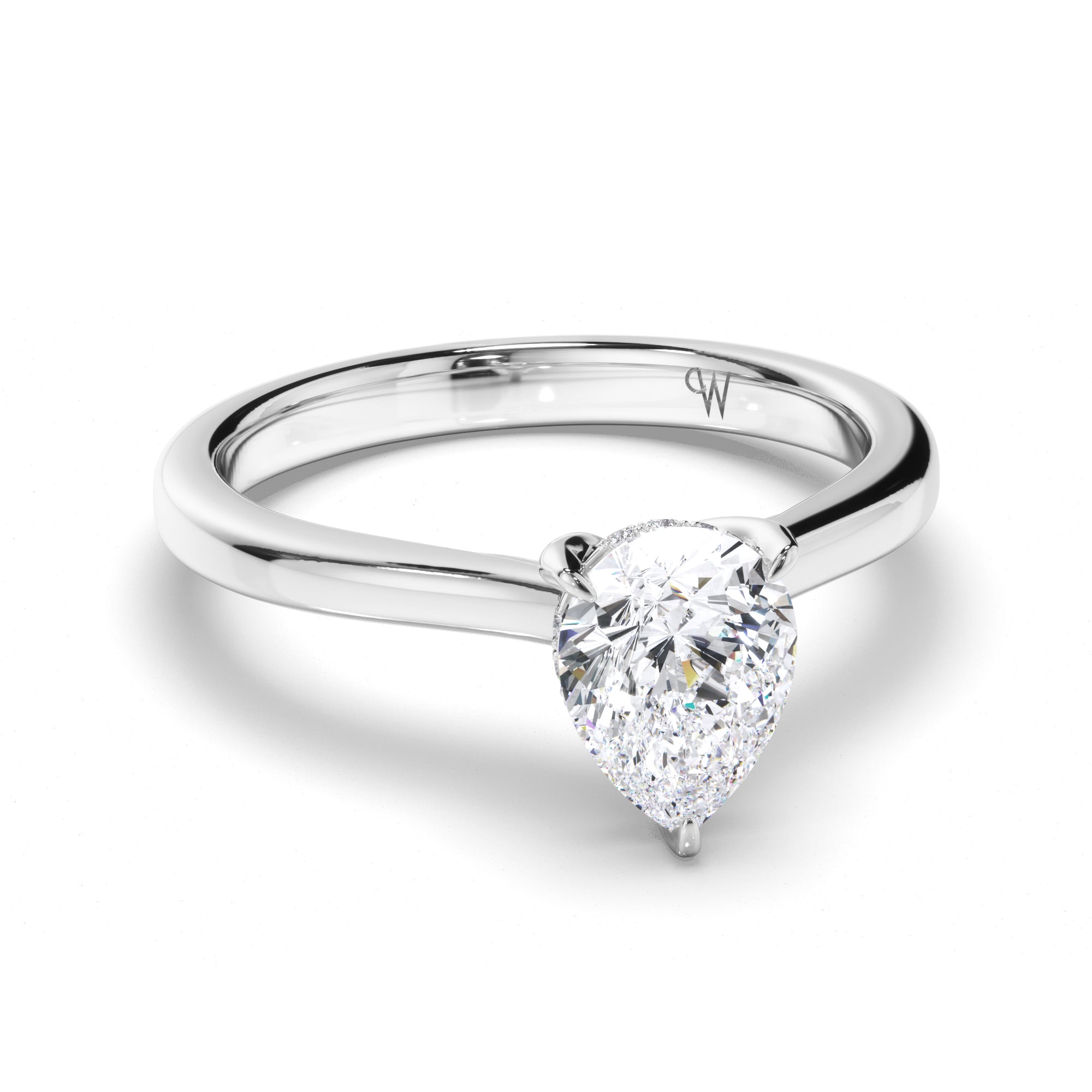 Pear Diamond Solitaire Engagement Ring with Hidden Halo