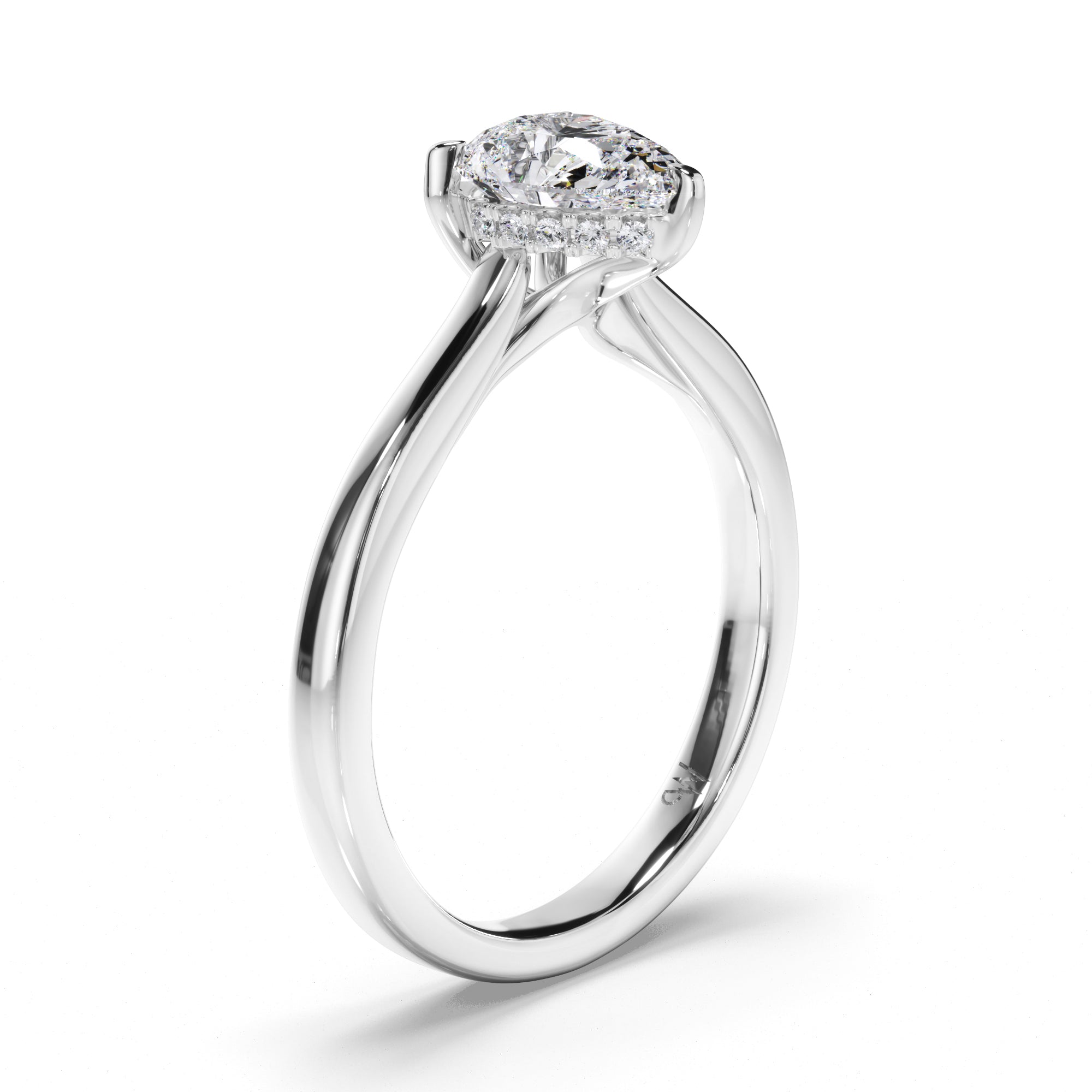 Pear Diamond Solitaire Engagement Ring with Hidden Halo