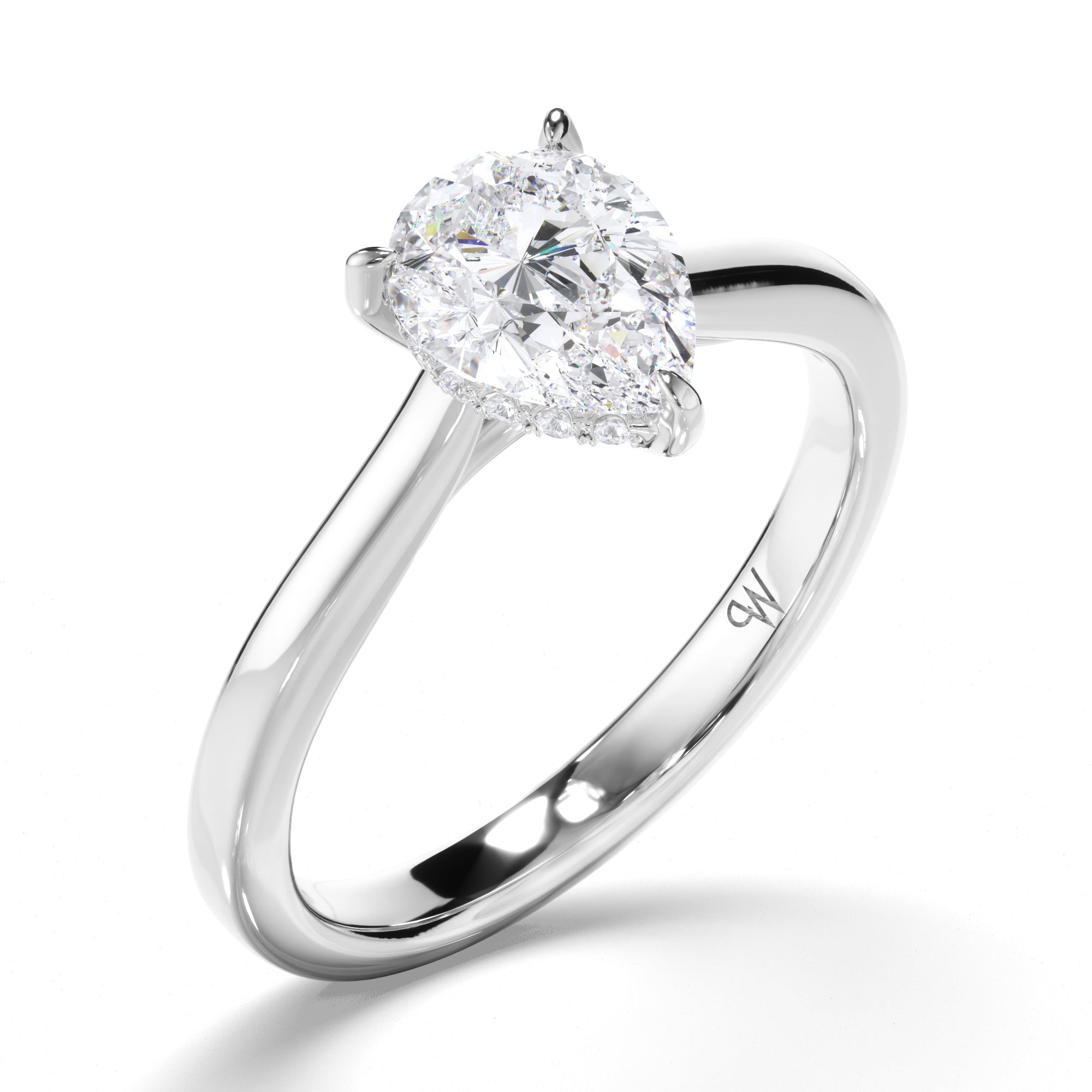 Pear Diamond Solitaire Engagement Ring with Hidden Halo