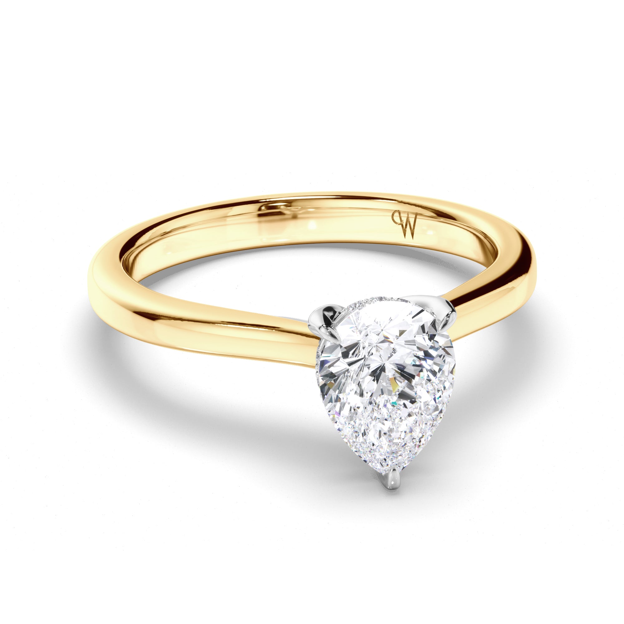 Pear Diamond Solitaire Engagement Ring with Hidden Halo