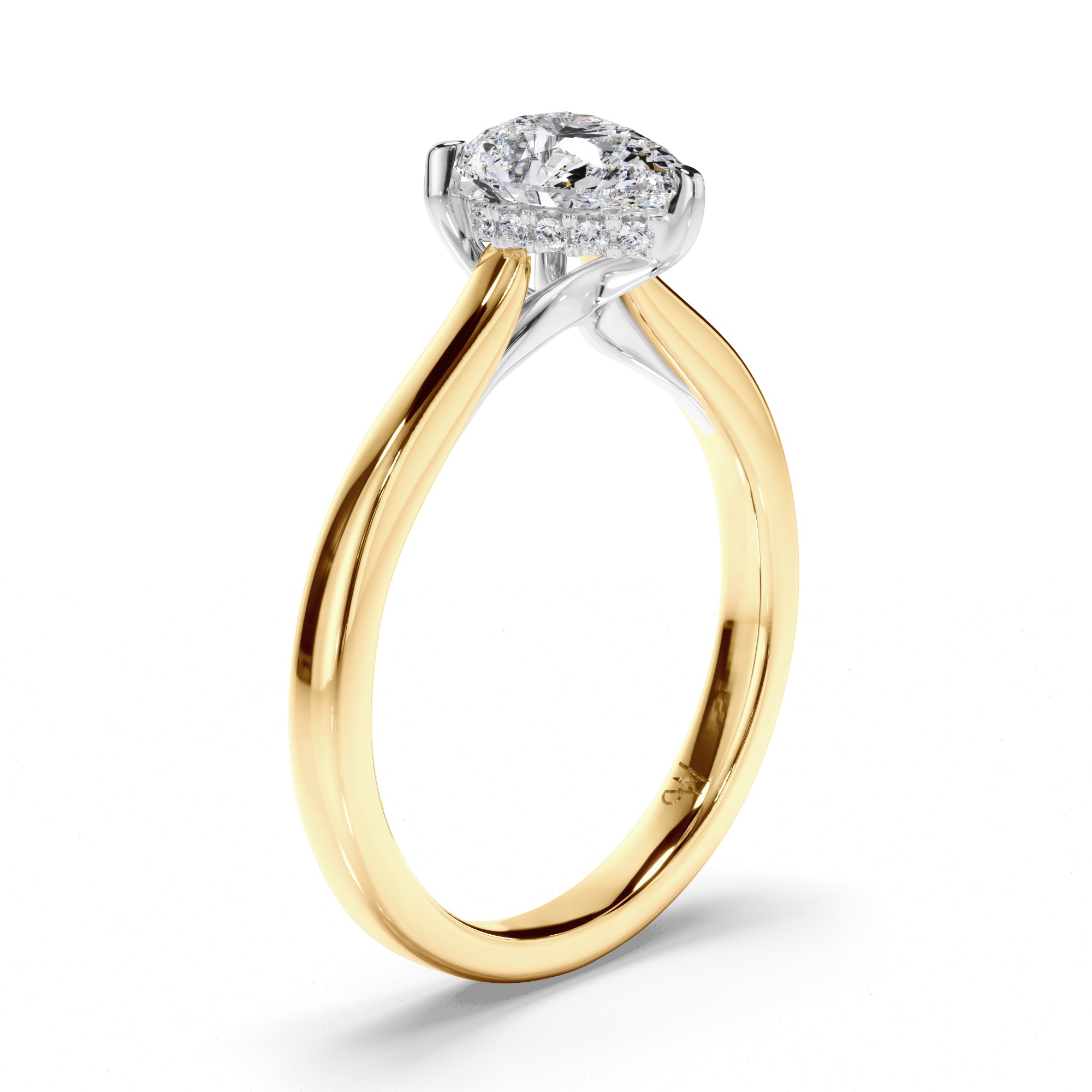 Pear Diamond Solitaire Engagement Ring with Hidden Halo