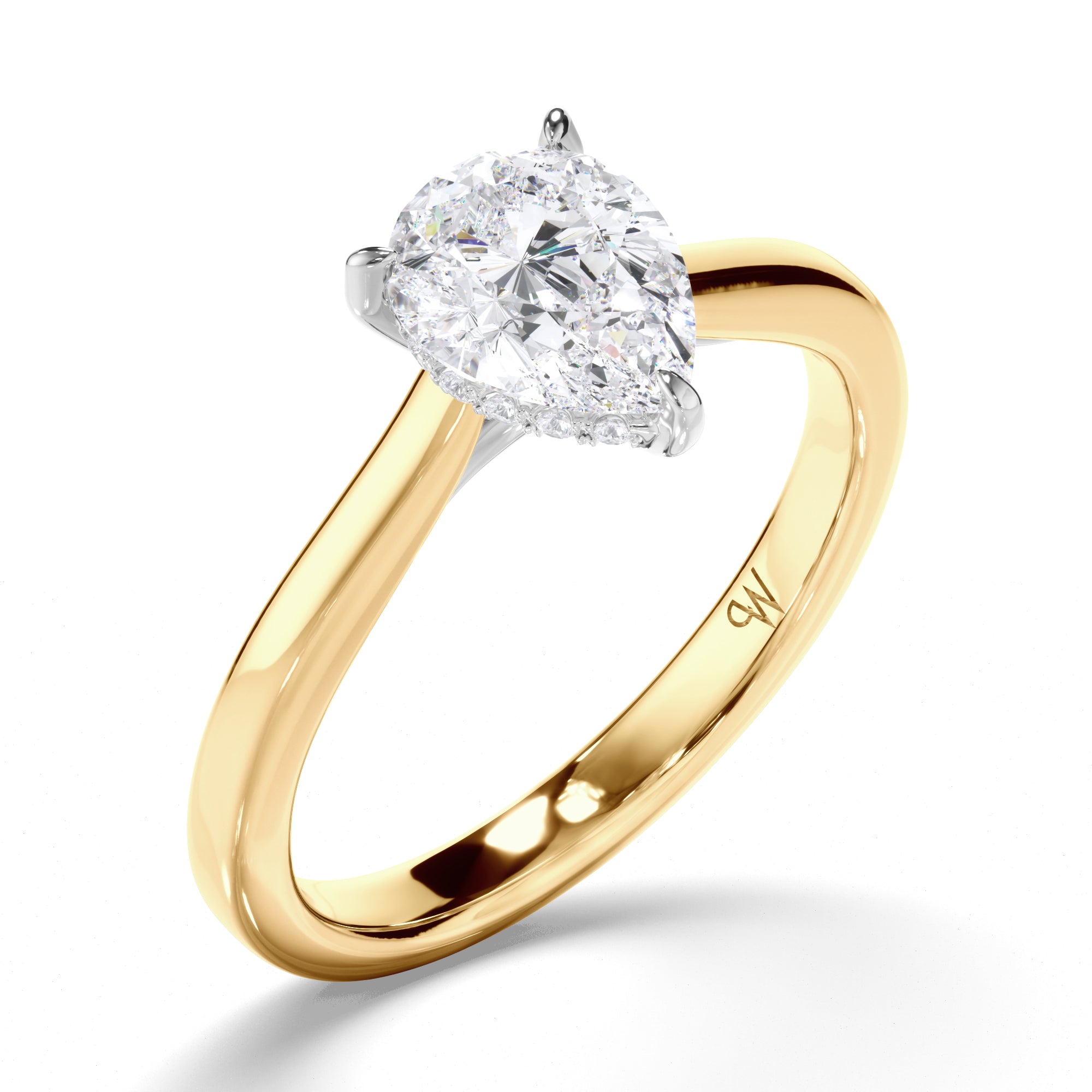 Pear Diamond Solitaire Engagement Ring with Hidden Halo