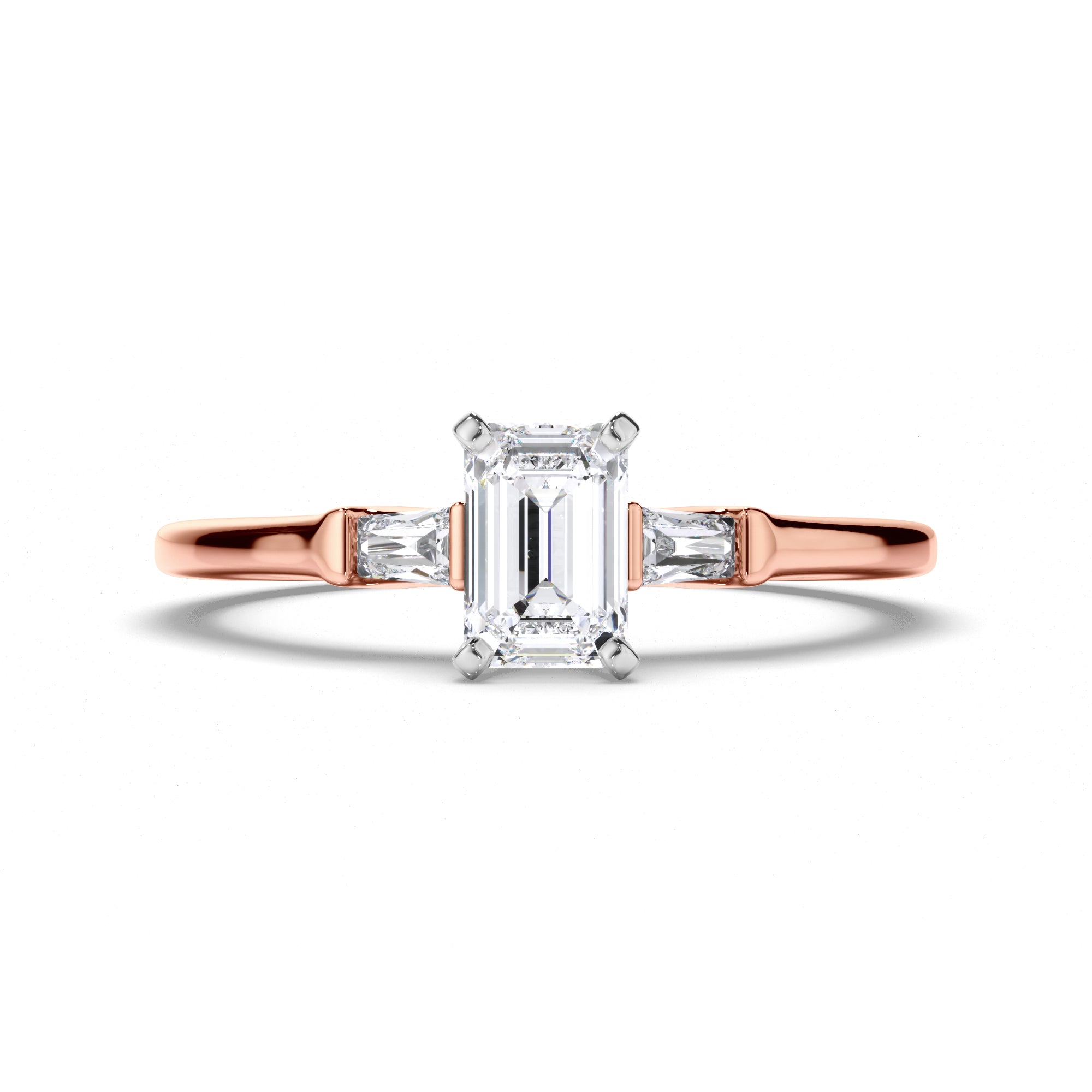 Emerald Cut Diamond Trilogy Engagement Ring with Baguette Sides