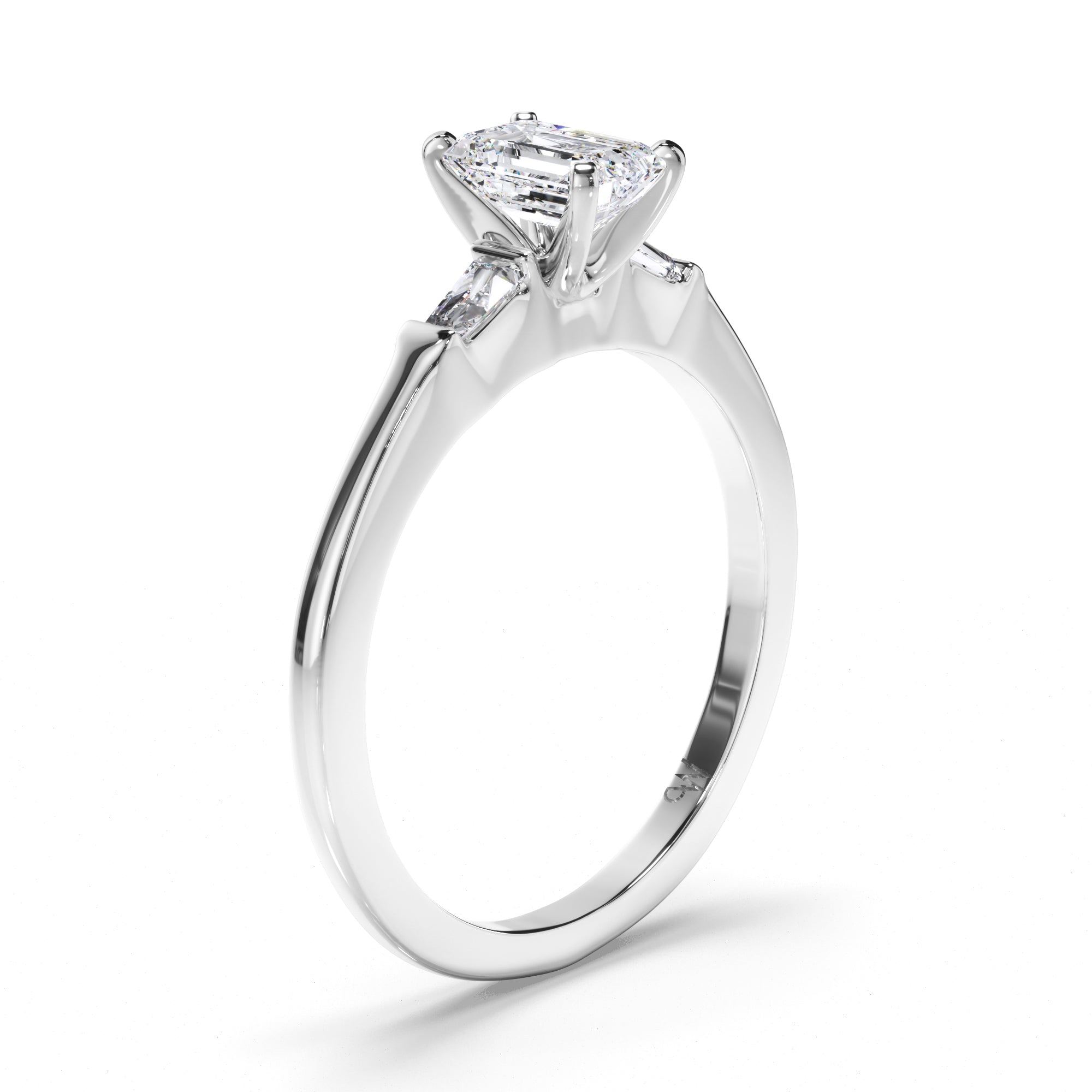 Emerald Cut Diamond Trilogy Engagement Ring with Baguette Sides