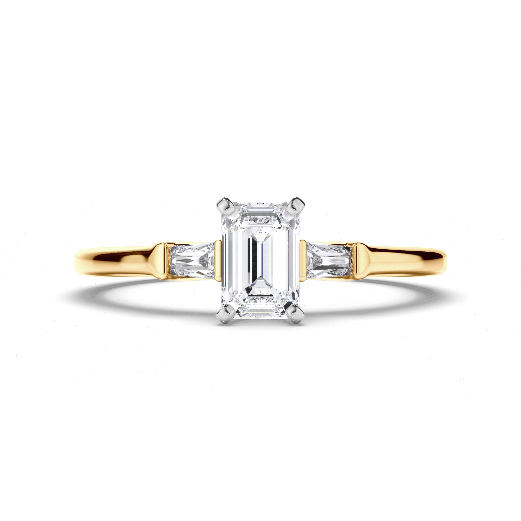 Emerald Cut Diamond Trilogy Engagement Ring with Baguette Sides