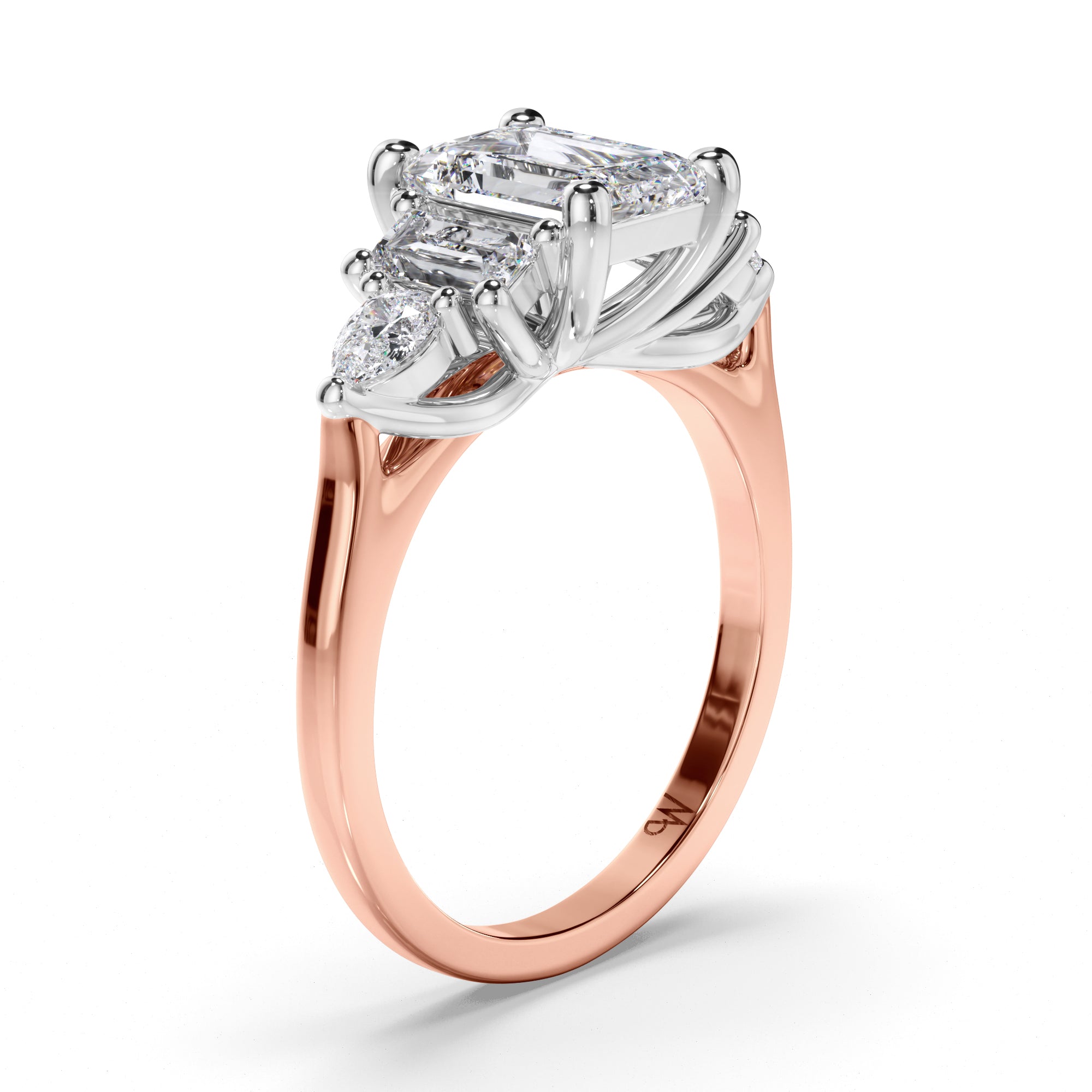 Emerald Cut Diamond Engagement Ring with Baguette and Pear Shape Sides