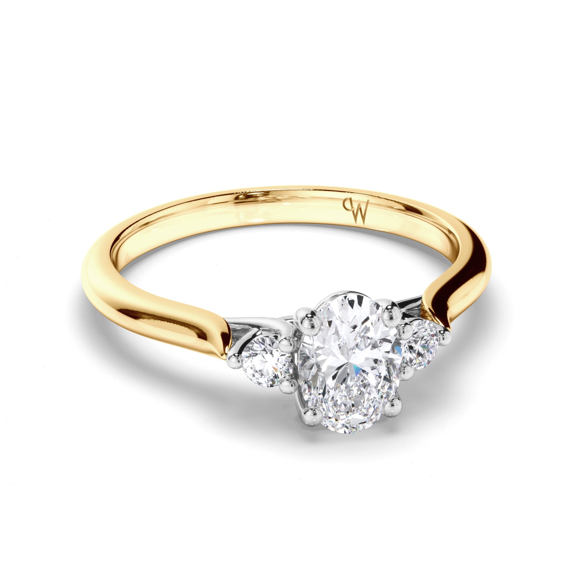 Oval Diamond Trilogy Engagement Ring with Round Sides