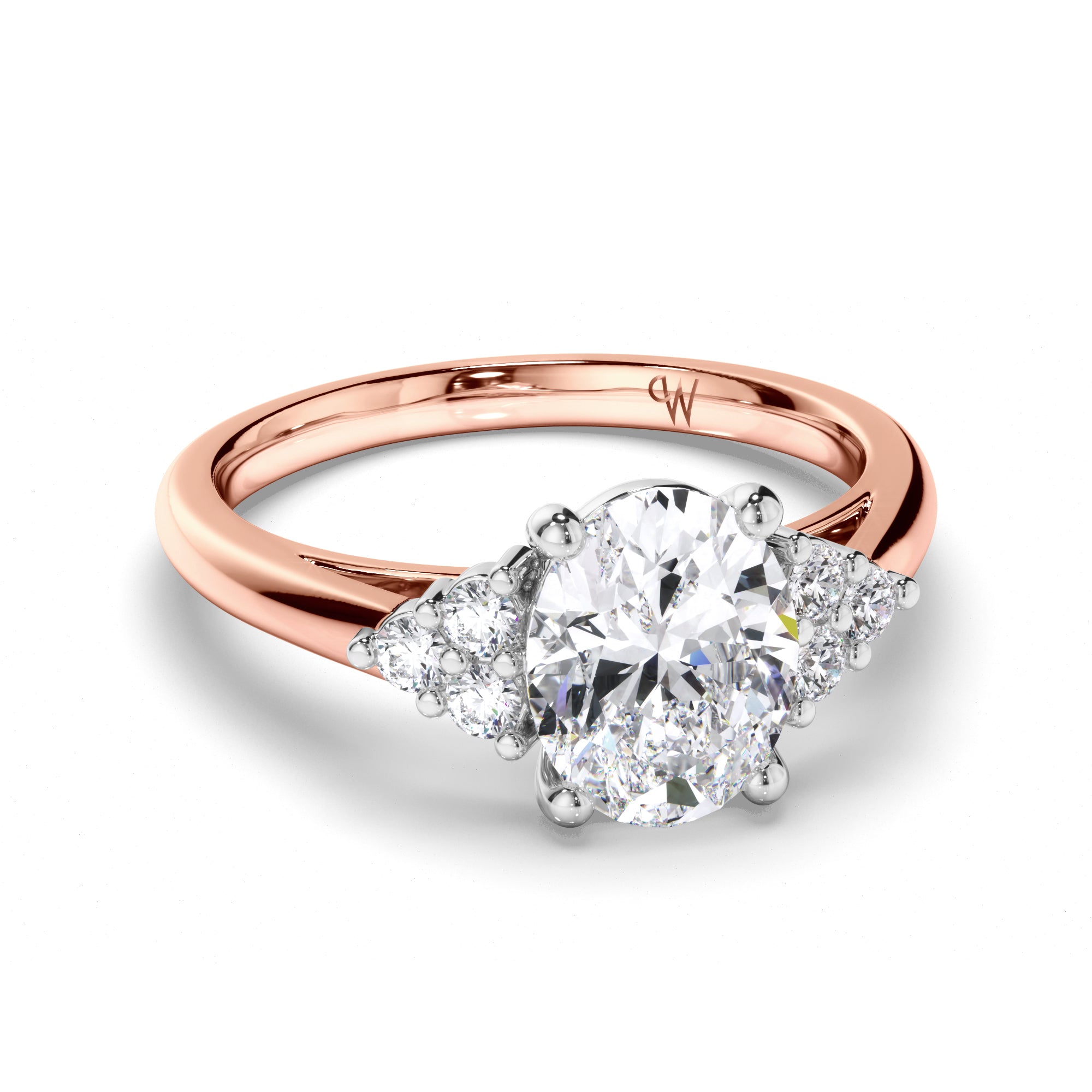 Oval Diamond Engagement Ring with Diamond Cluster Sides