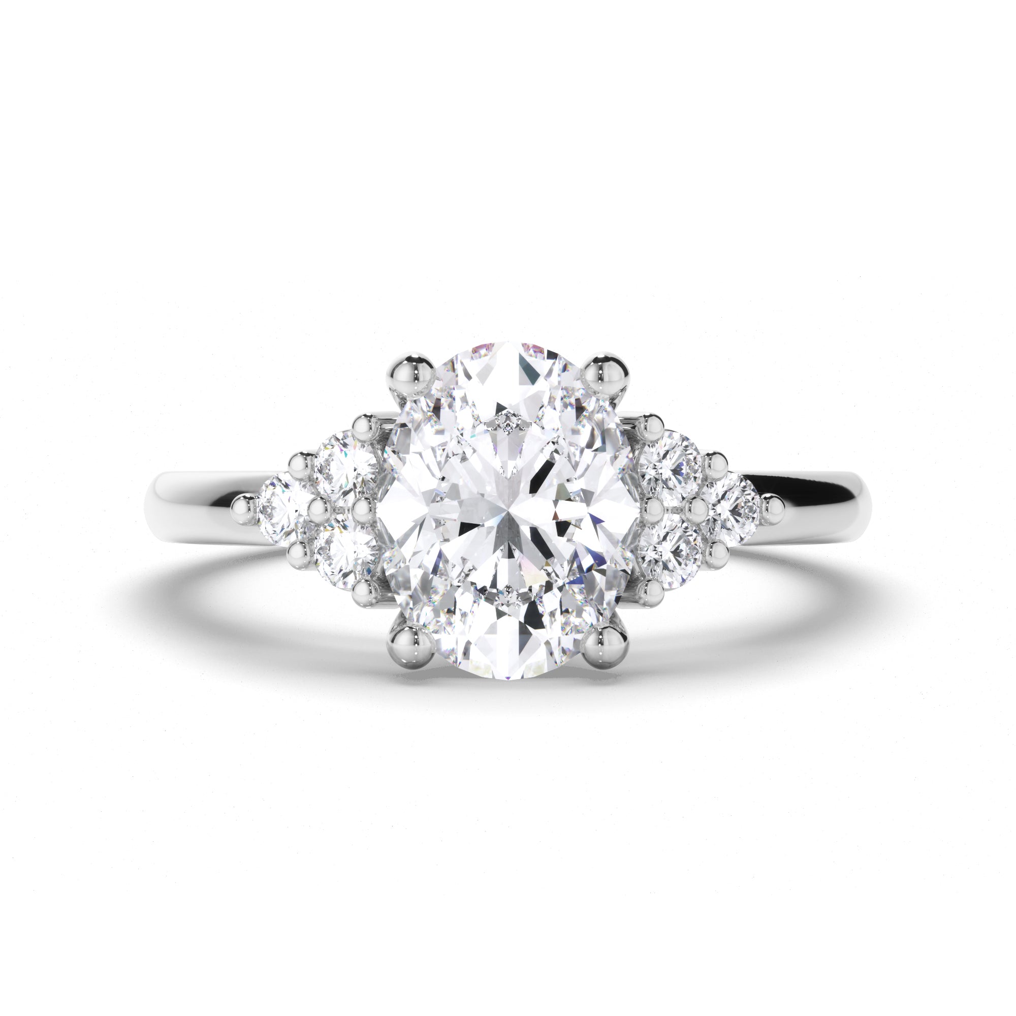 Oval Diamond Engagement Ring with Diamond Cluster Sides