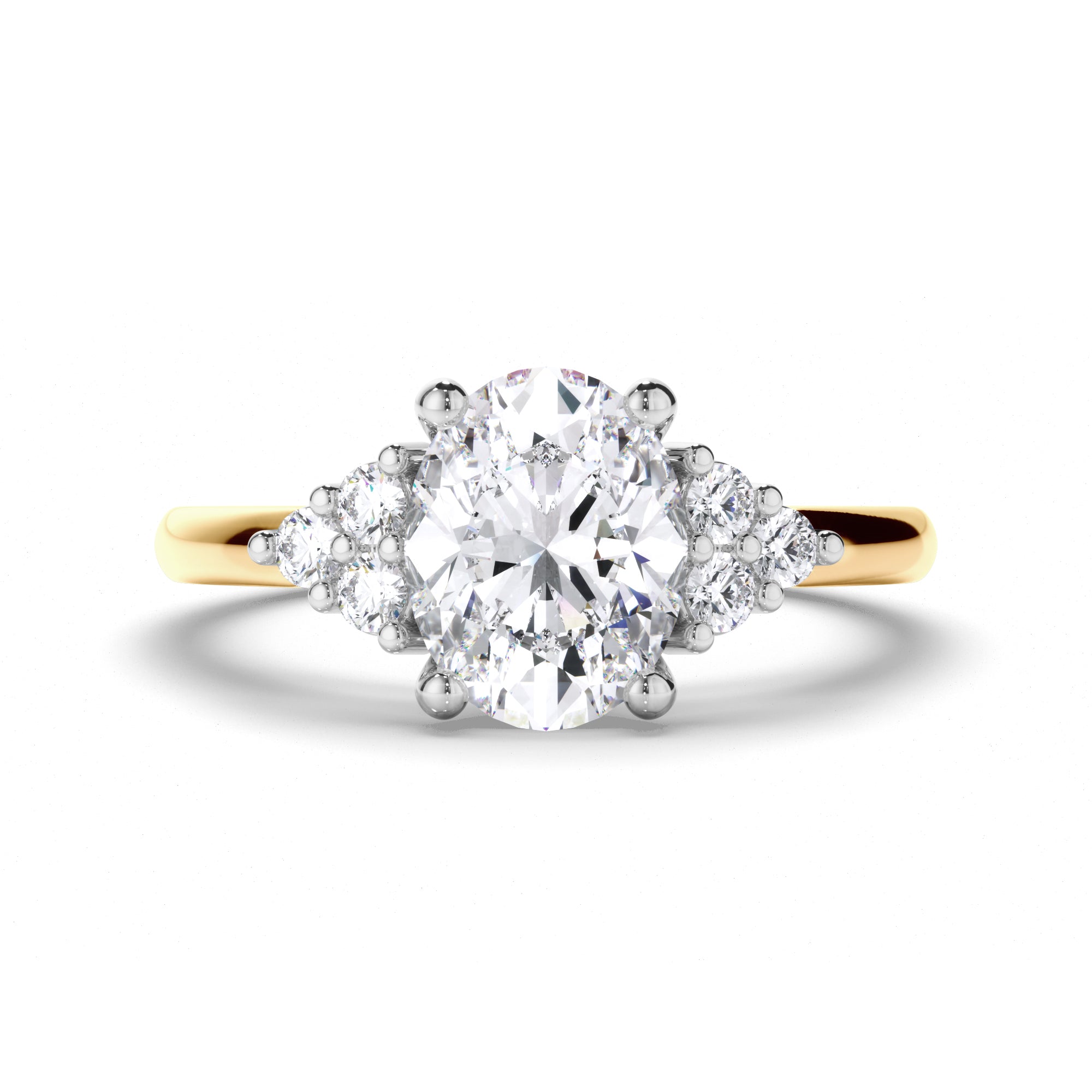 Oval Diamond Engagement Ring with Diamond Cluster Sides