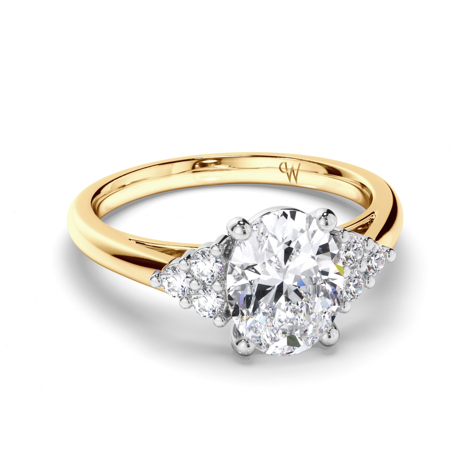 Oval Diamond Engagement Ring with Diamond Cluster Sides
