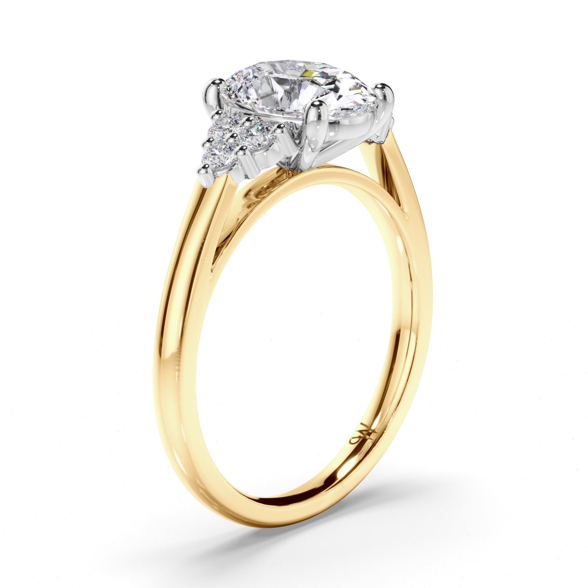 Oval Diamond Engagement Ring with Diamond Cluster Sides