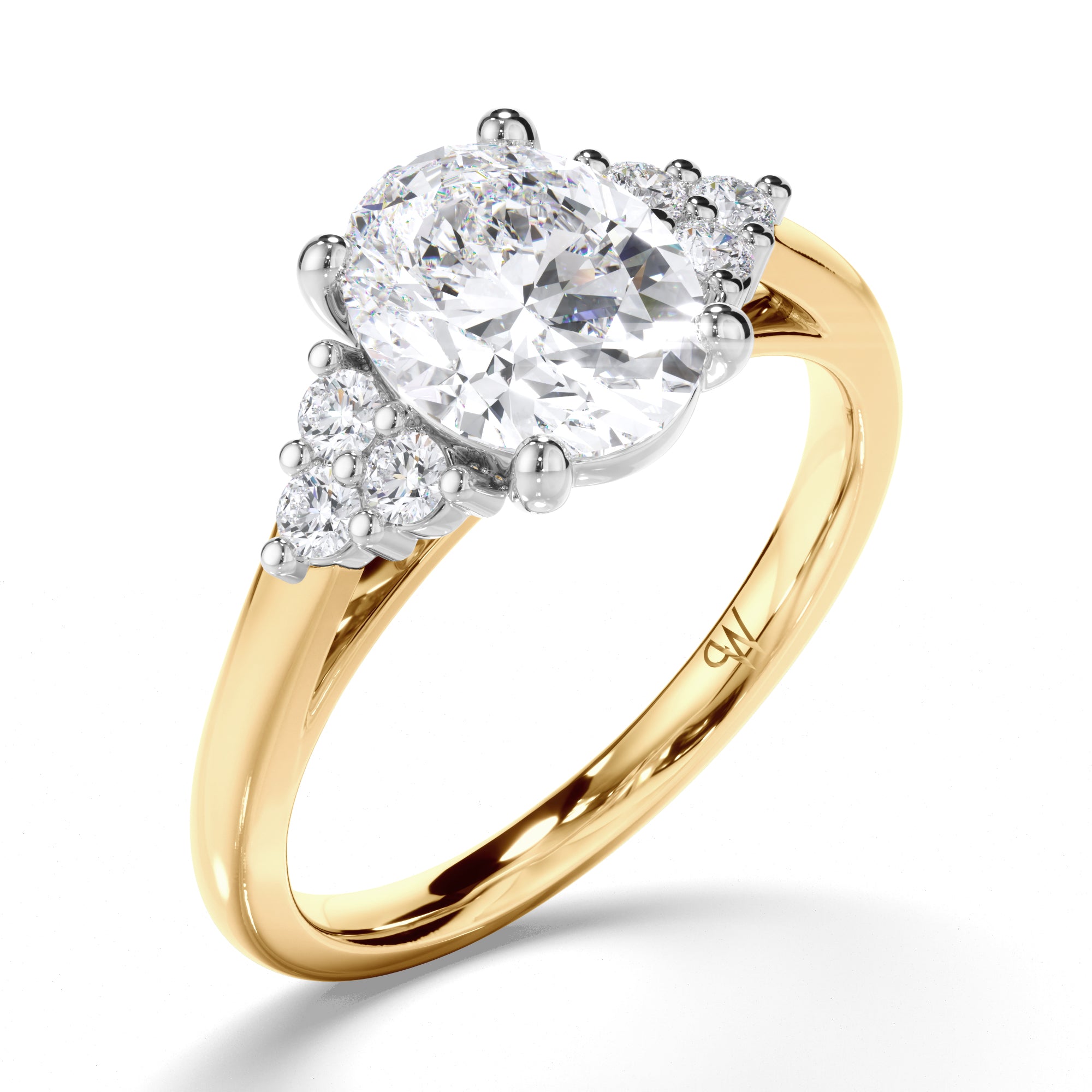 Oval Diamond Engagement Ring with Diamond Cluster Sides