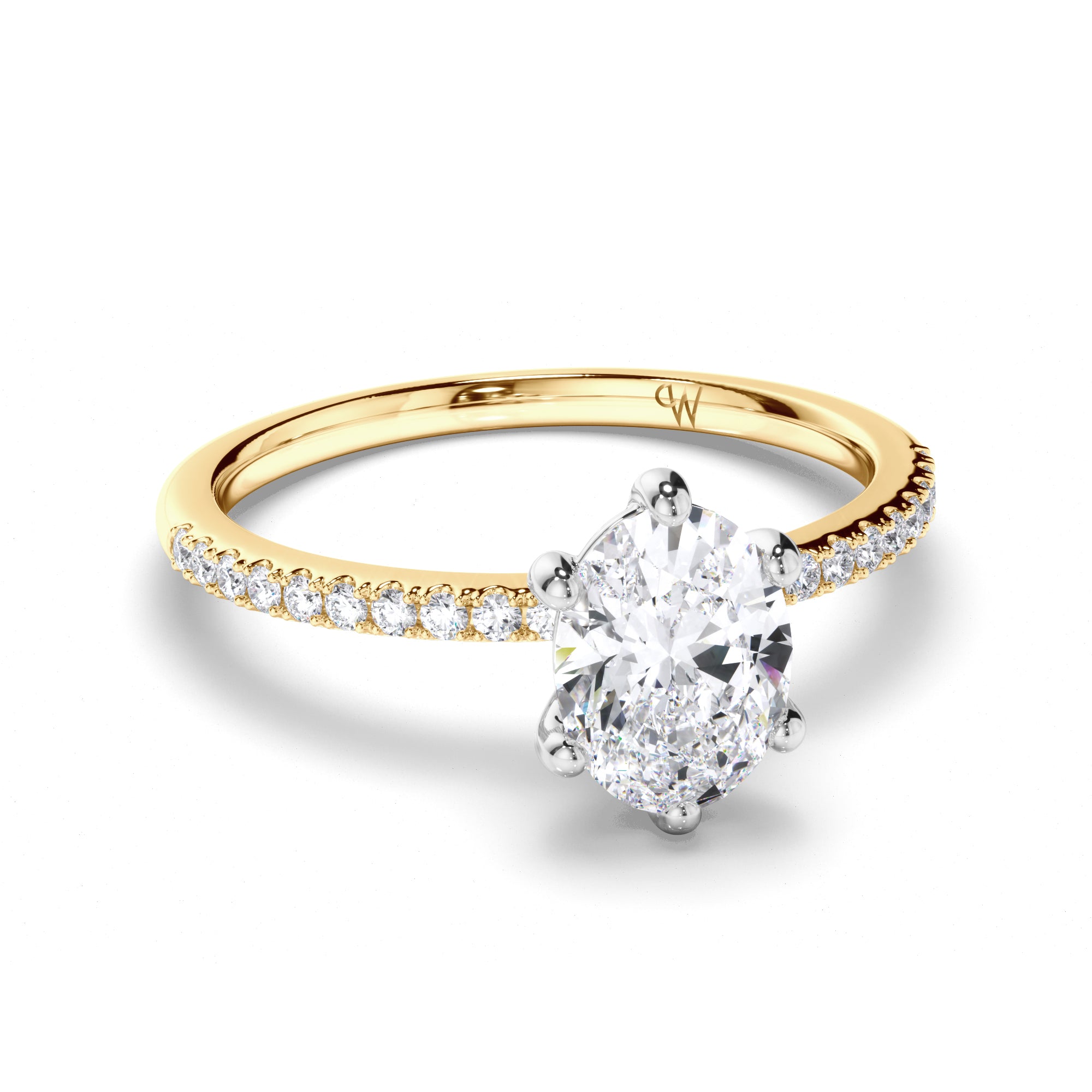 Oval Diamond Engagement Ring with Cut Claw Diamond Band