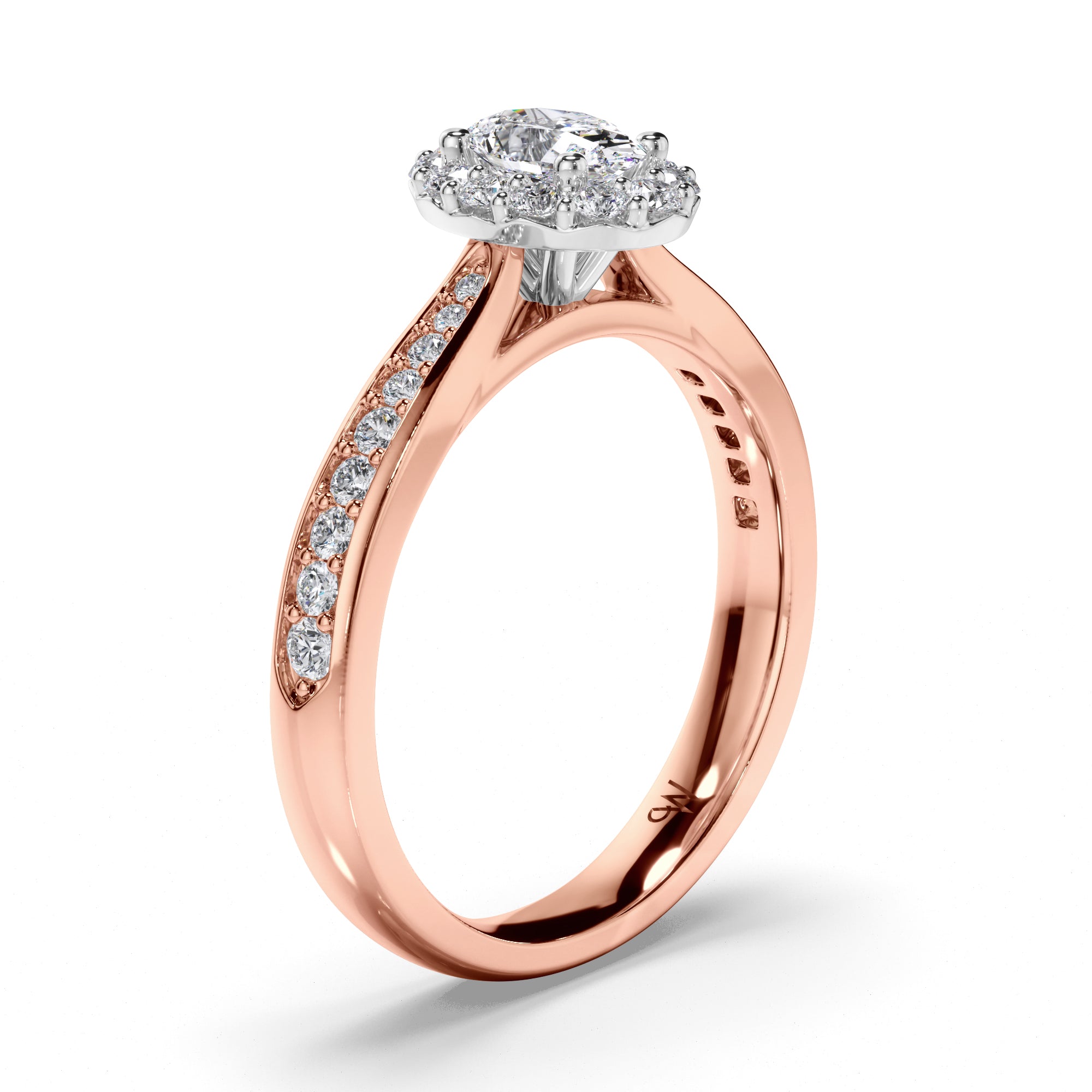 Oval Diamond Engagement Ring with Halo and Bead Set Band