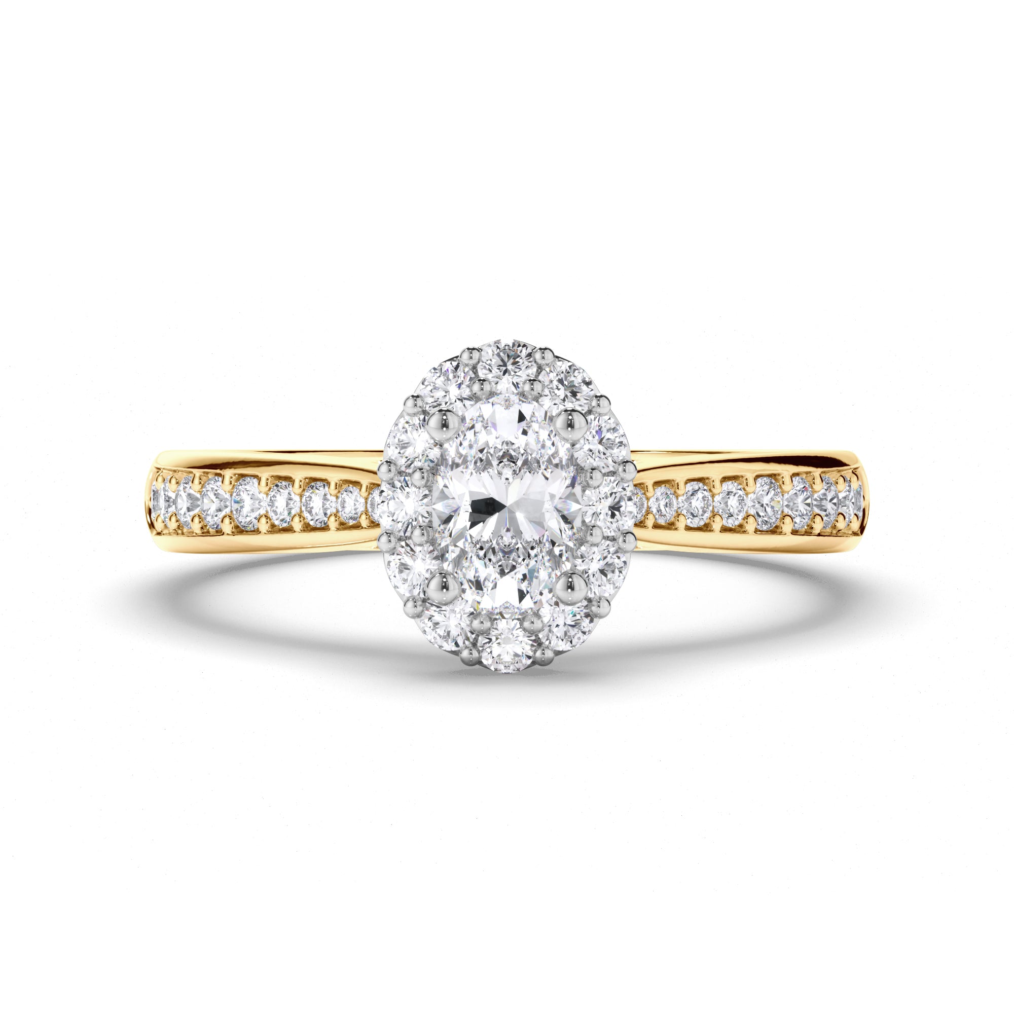 Oval Diamond Engagement Ring with Halo and Bead Set Band