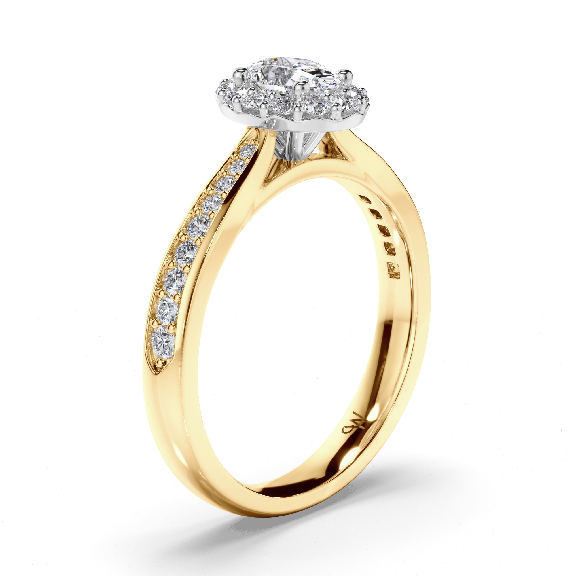 Oval Diamond Engagement Ring with Halo and Bead Set Band