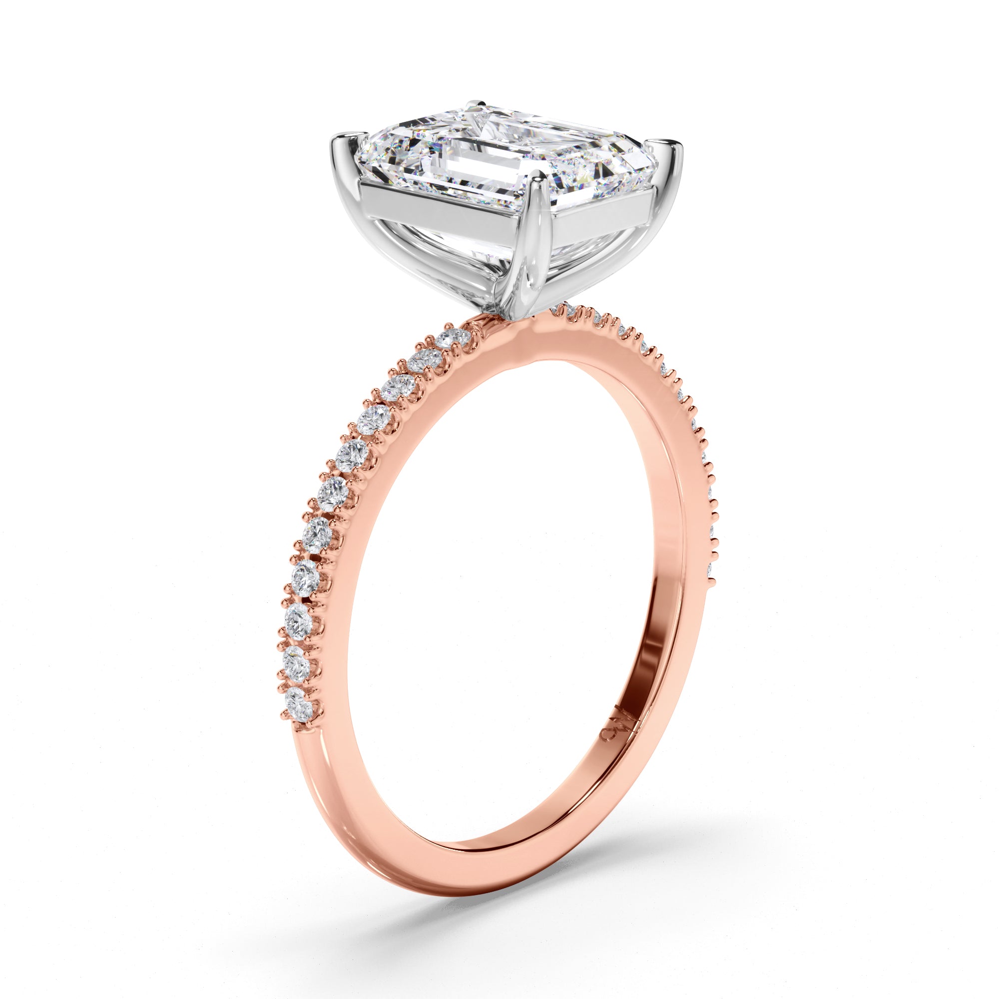 Emerald Cut Diamond Engagement Ring with Cut Claw Diamond Band
