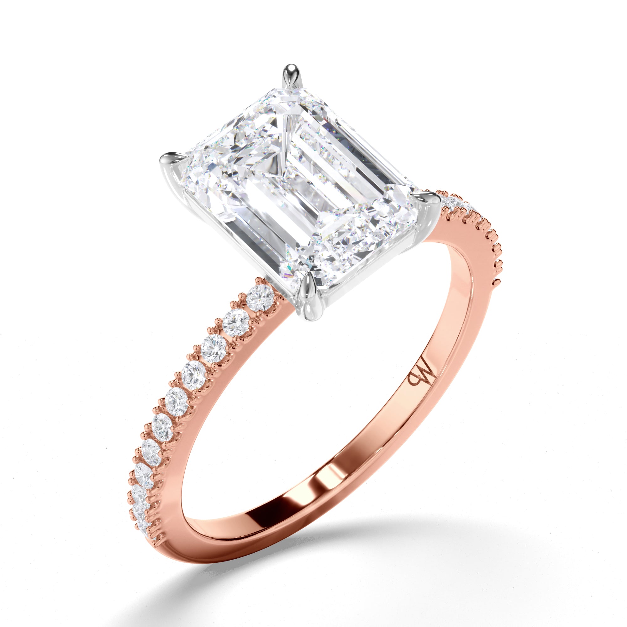 Emerald Cut Diamond Engagement Ring with Cut Claw Diamond Band