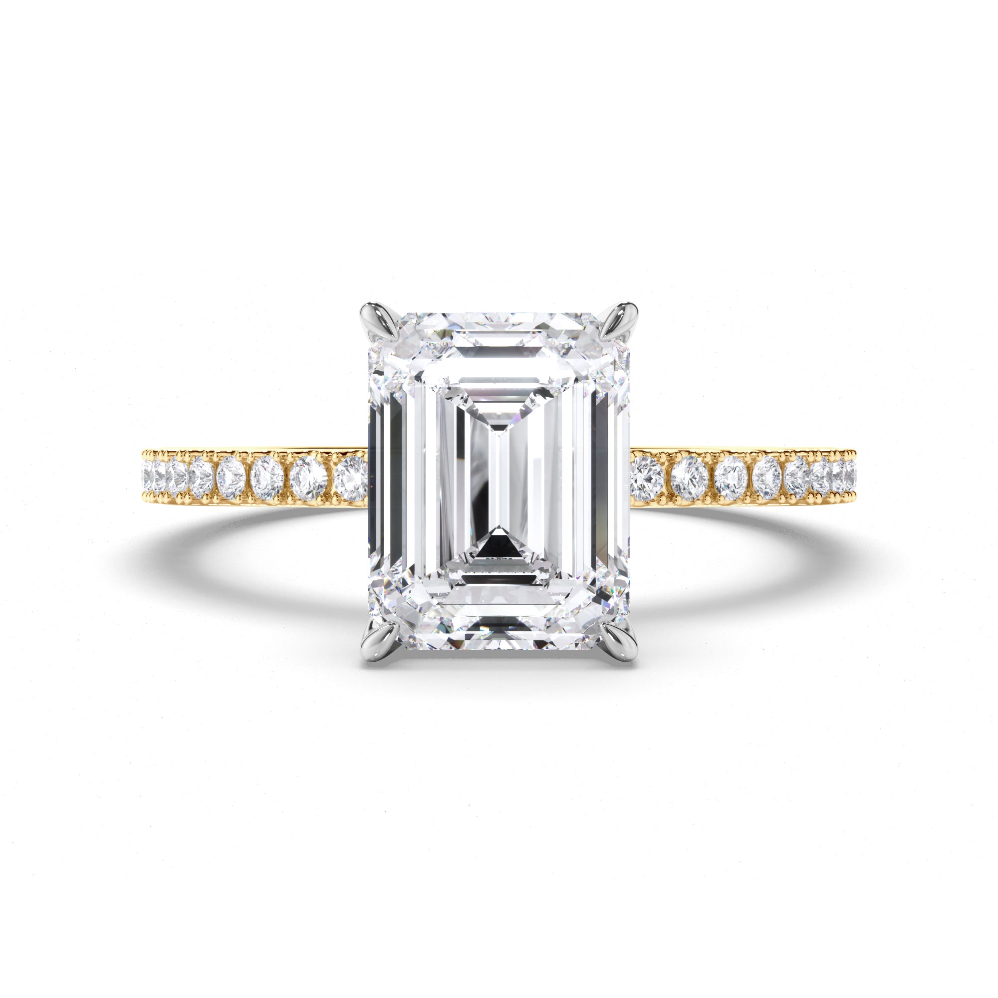 Emerald Cut Diamond Engagement Ring with Cut Claw Diamond Band