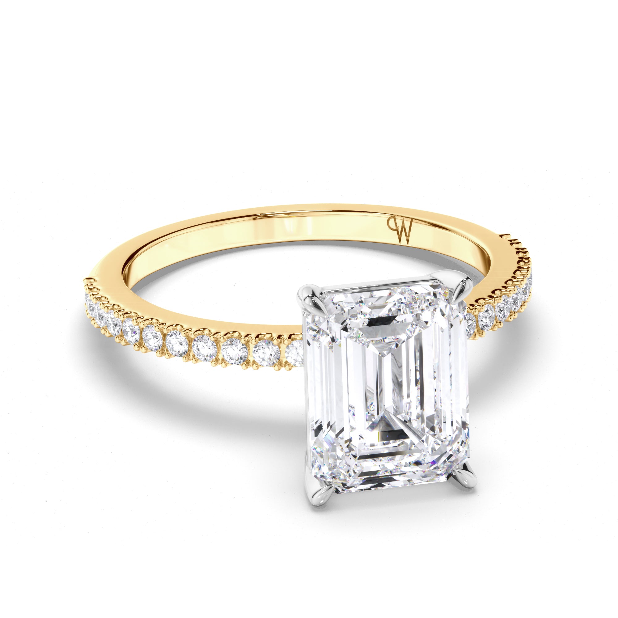 Emerald Cut Diamond Engagement Ring with Cut Claw Diamond Band