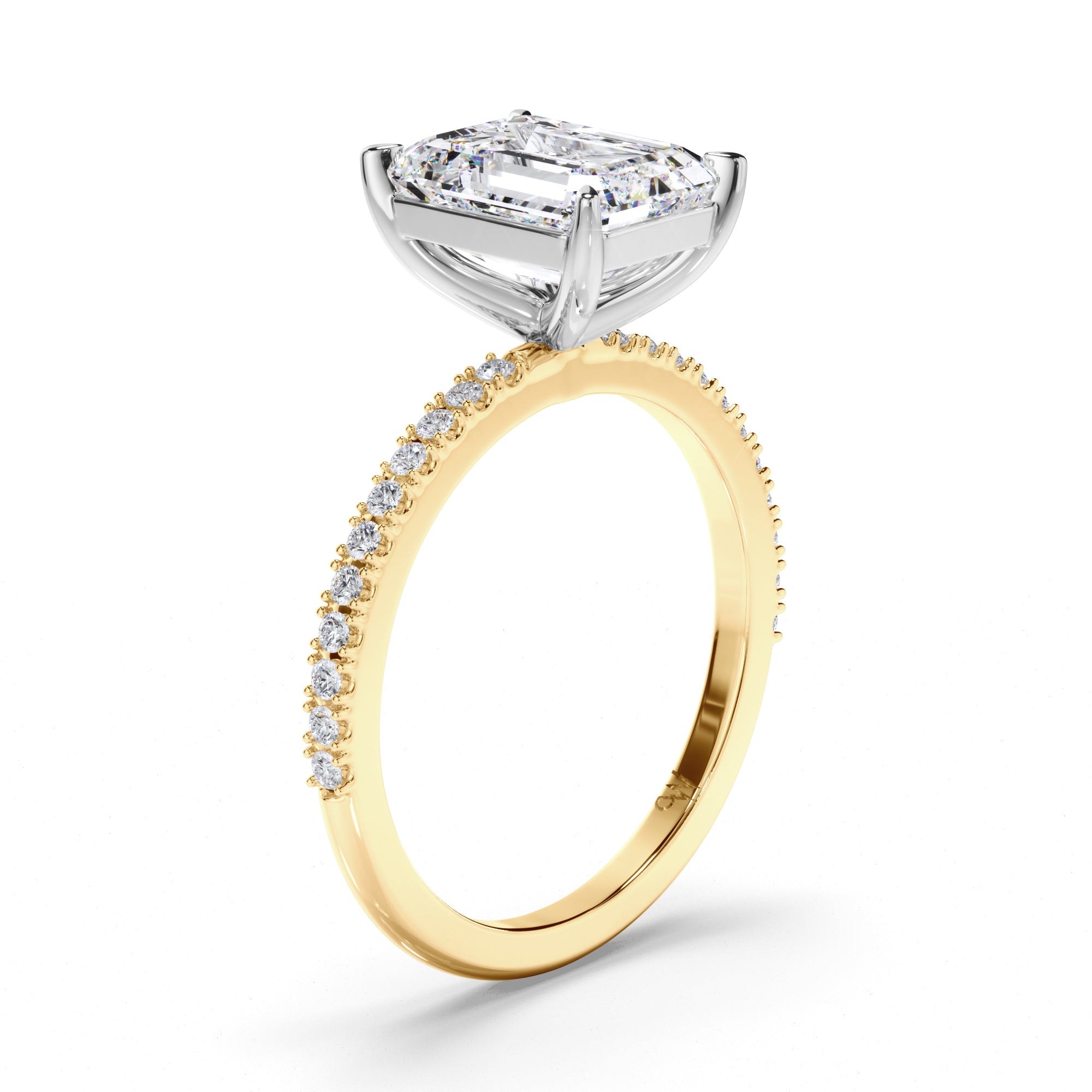 Emerald Cut Diamond Engagement Ring with Cut Claw Diamond Band
