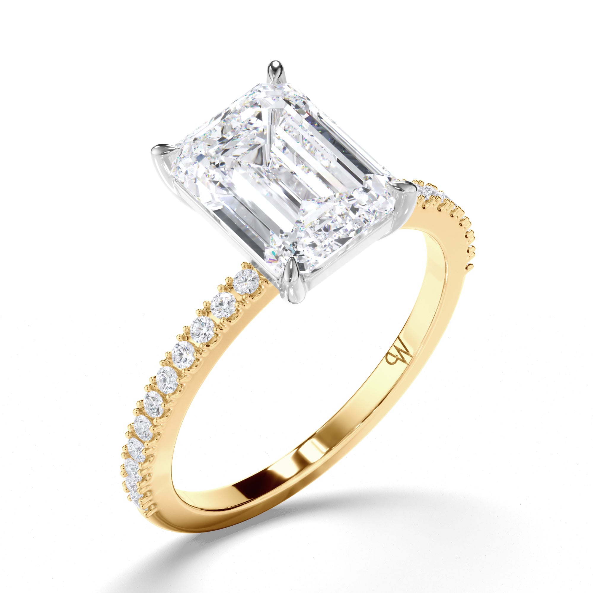 Emerald Cut Diamond Engagement Ring with Cut Claw Diamond Band