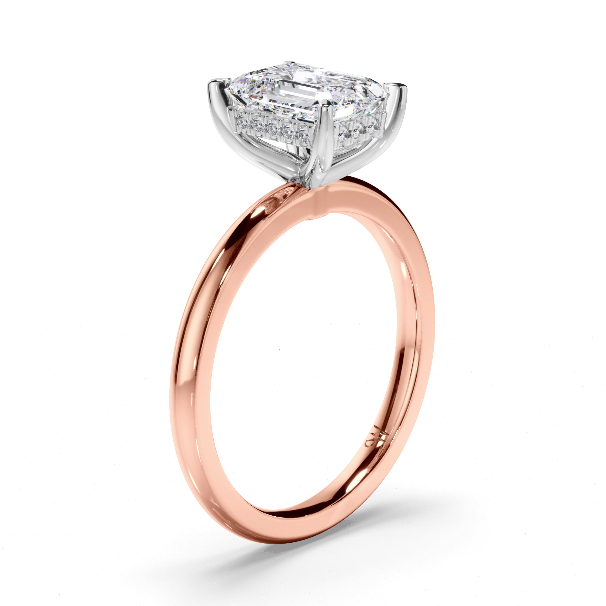 Emerald Cut Diamond Engagement Ring with Hidden Halo
