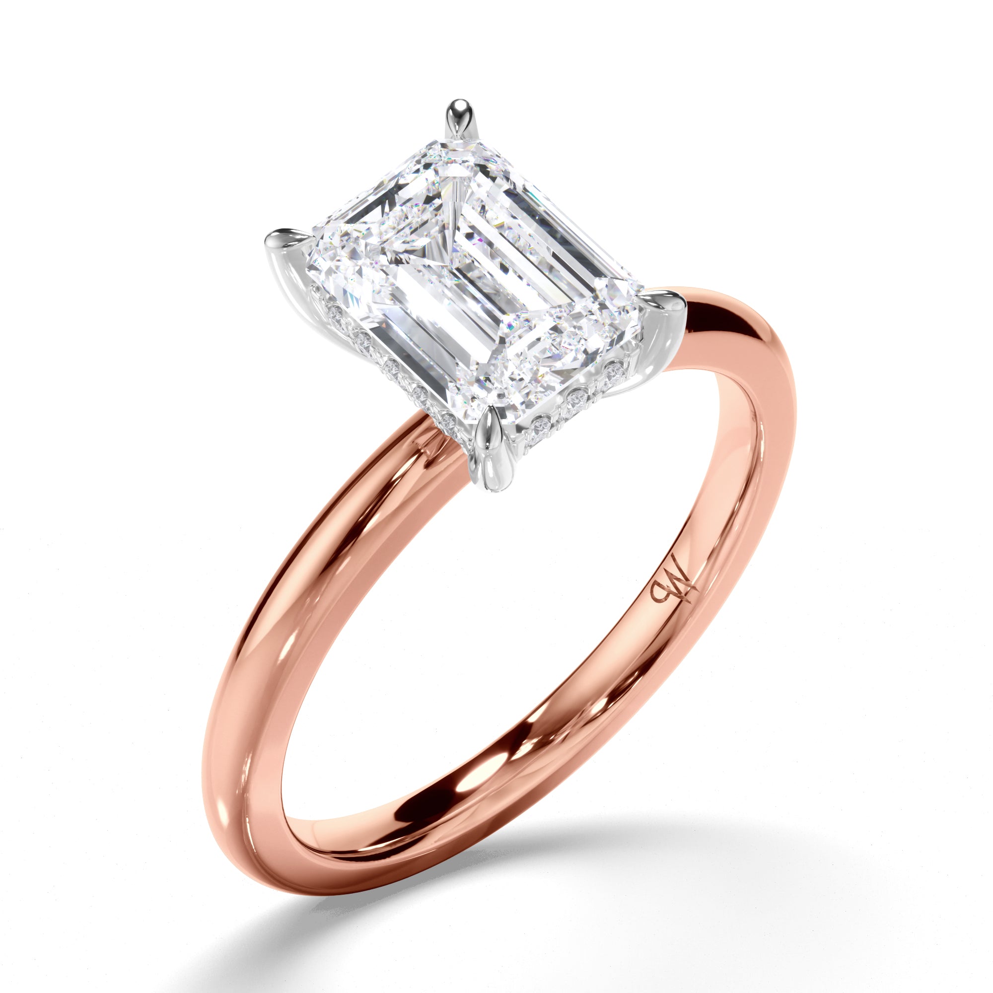 Emerald Cut Diamond Engagement Ring with Hidden Halo