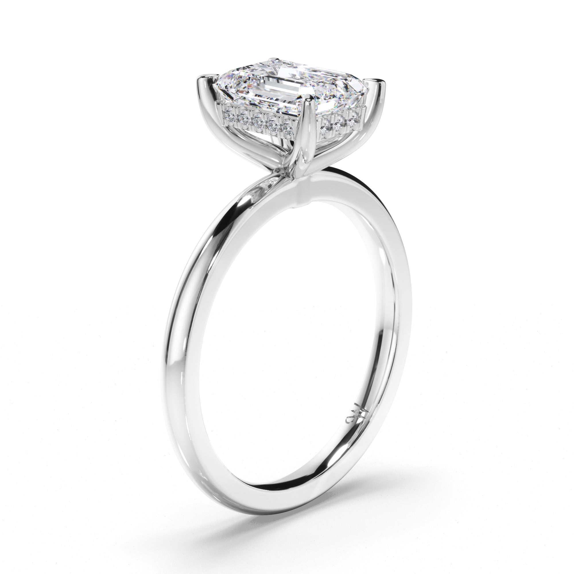 Emerald Cut Diamond Engagement Ring with Hidden Halo
