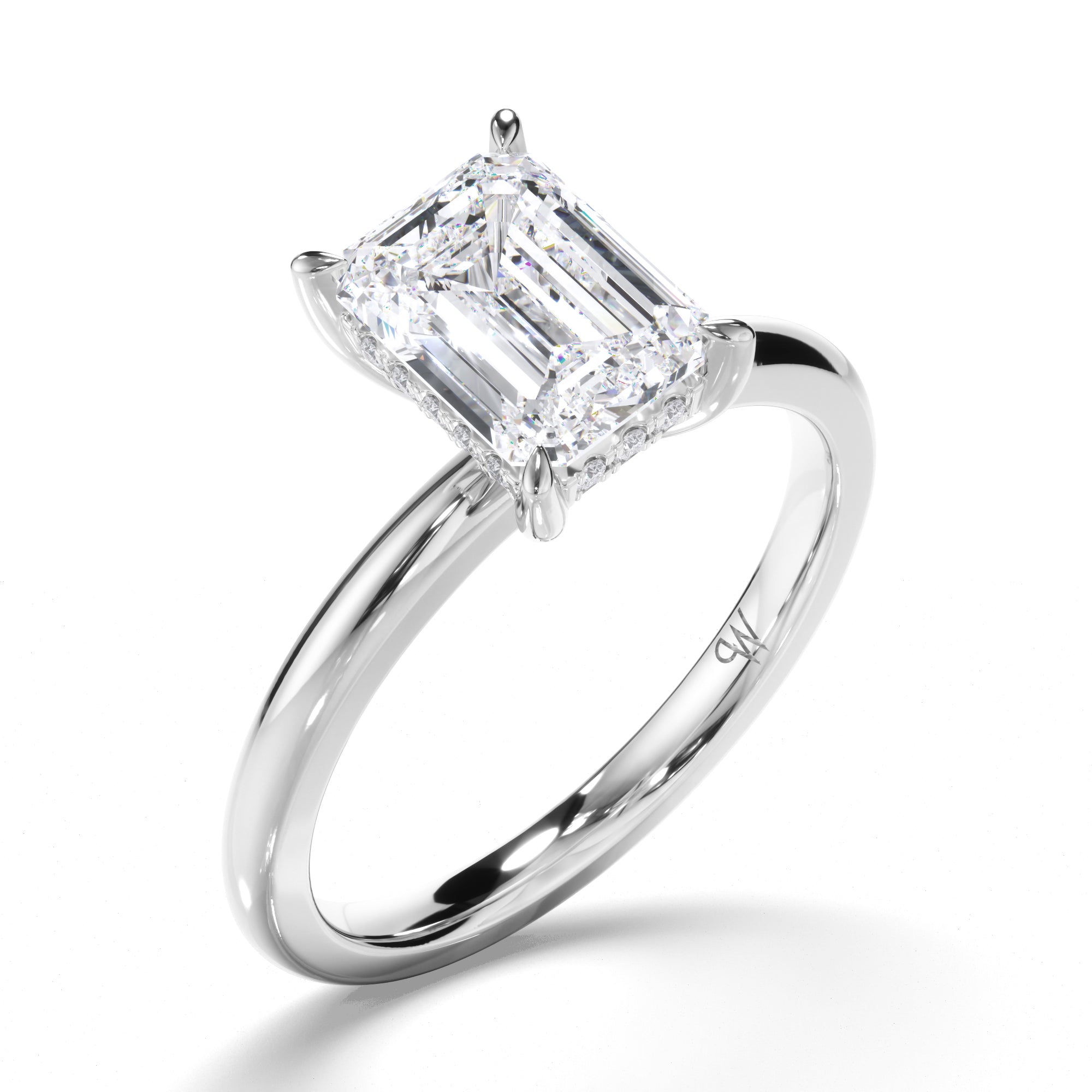 Emerald Cut Diamond Engagement Ring with Hidden Halo