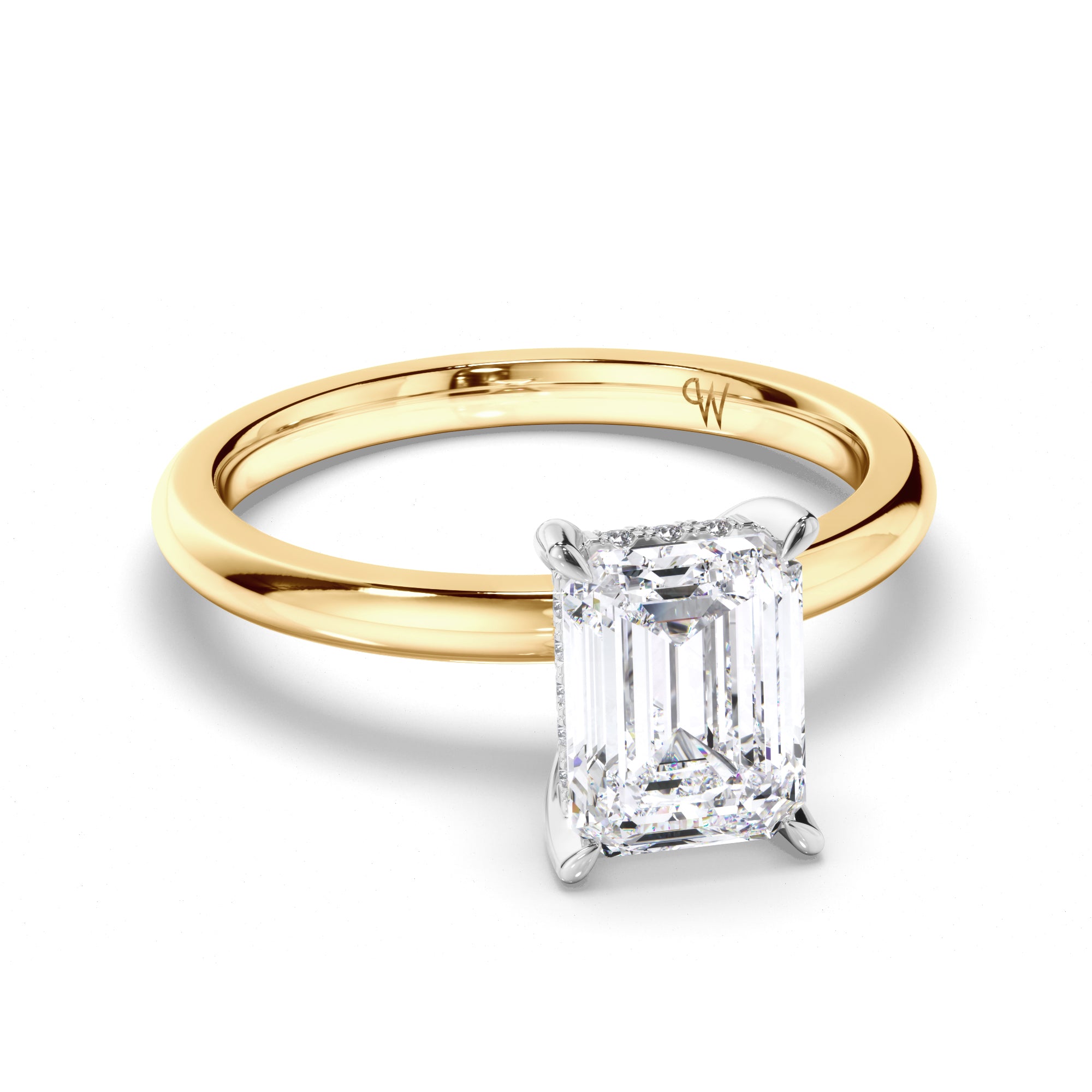 Emerald Cut Diamond Engagement Ring with Hidden Halo