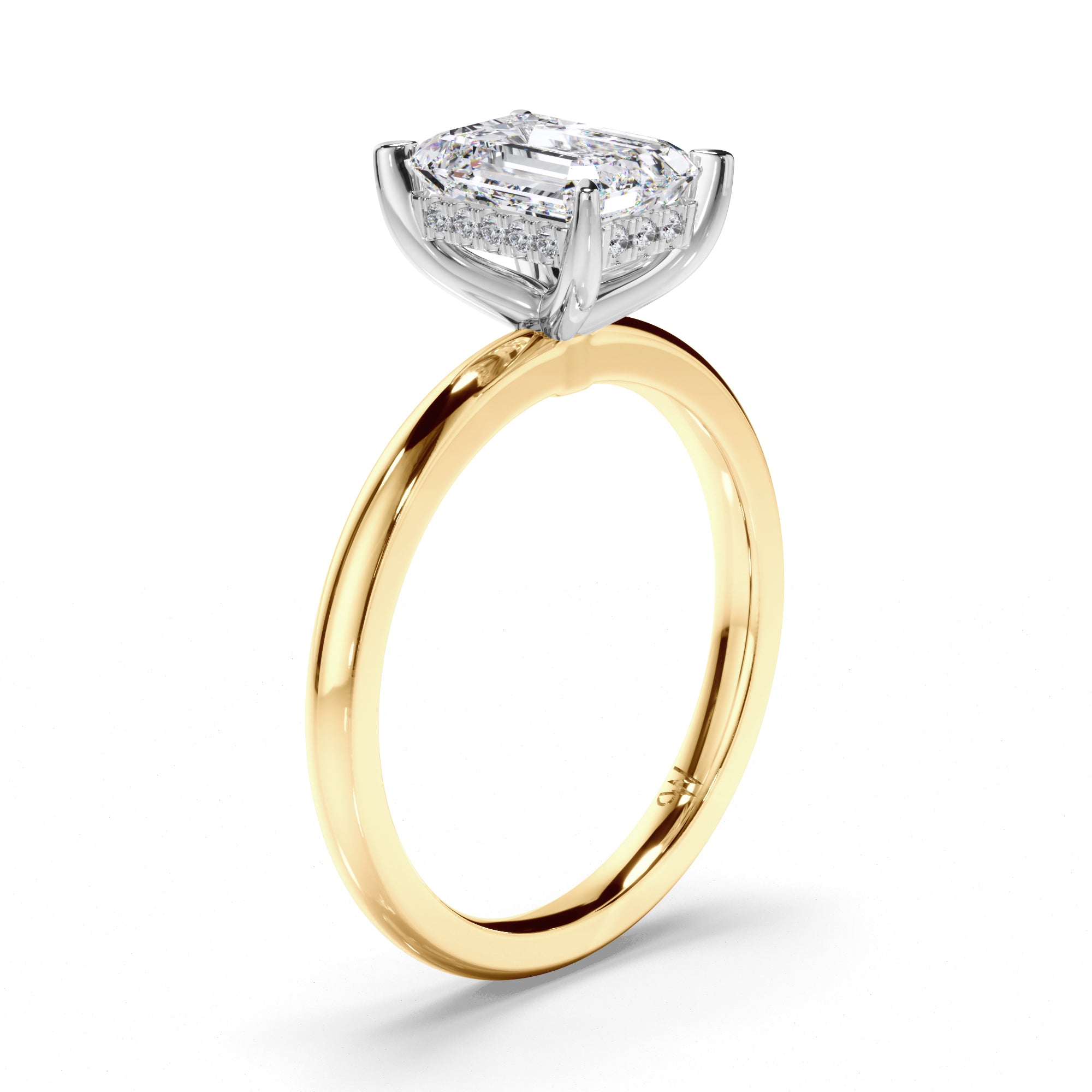 Emerald Cut Diamond Engagement Ring with Hidden Halo