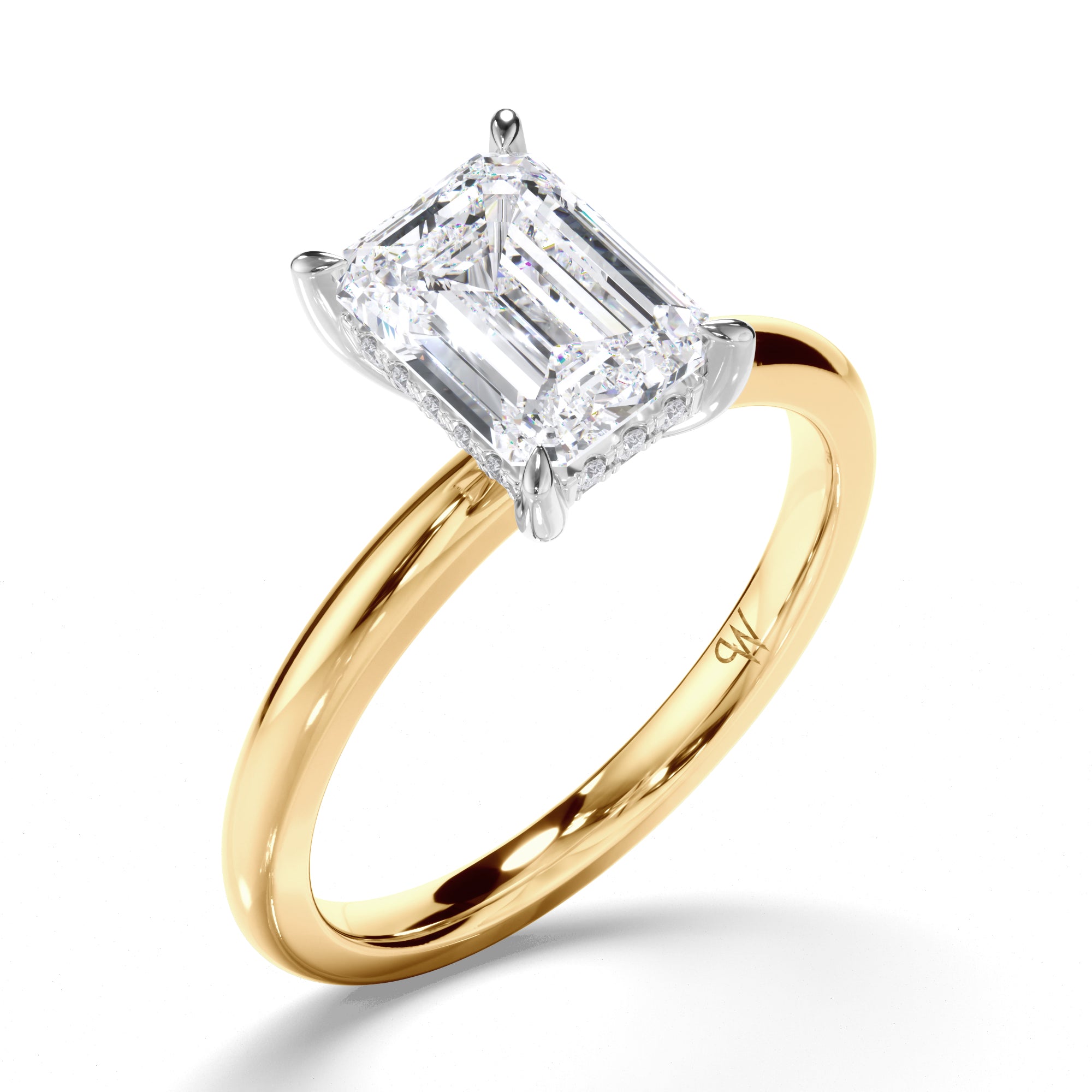 Emerald Cut Diamond Engagement Ring with Hidden Halo