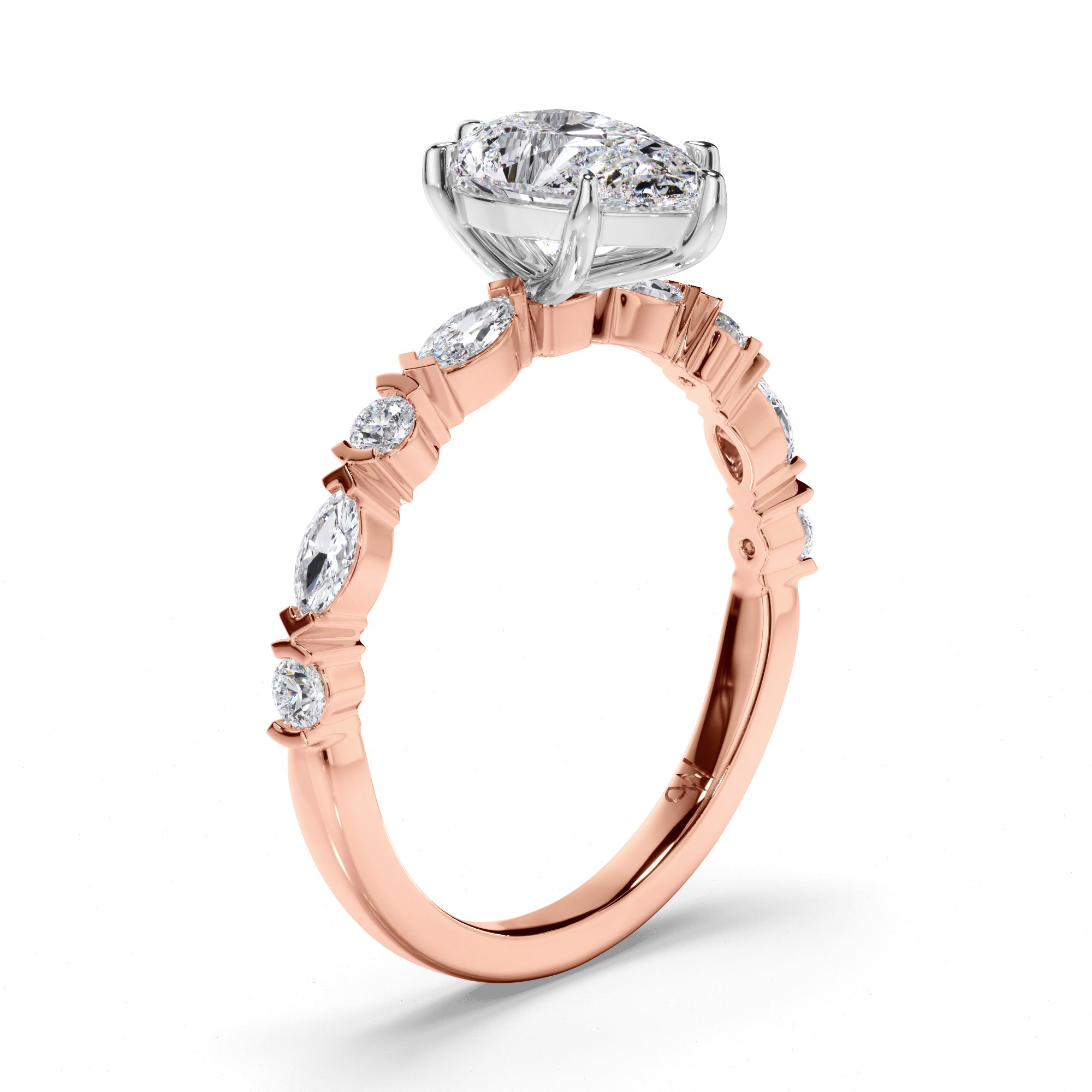 Pear Diamond Engagement Ring with Alternating Round and Marquise Band