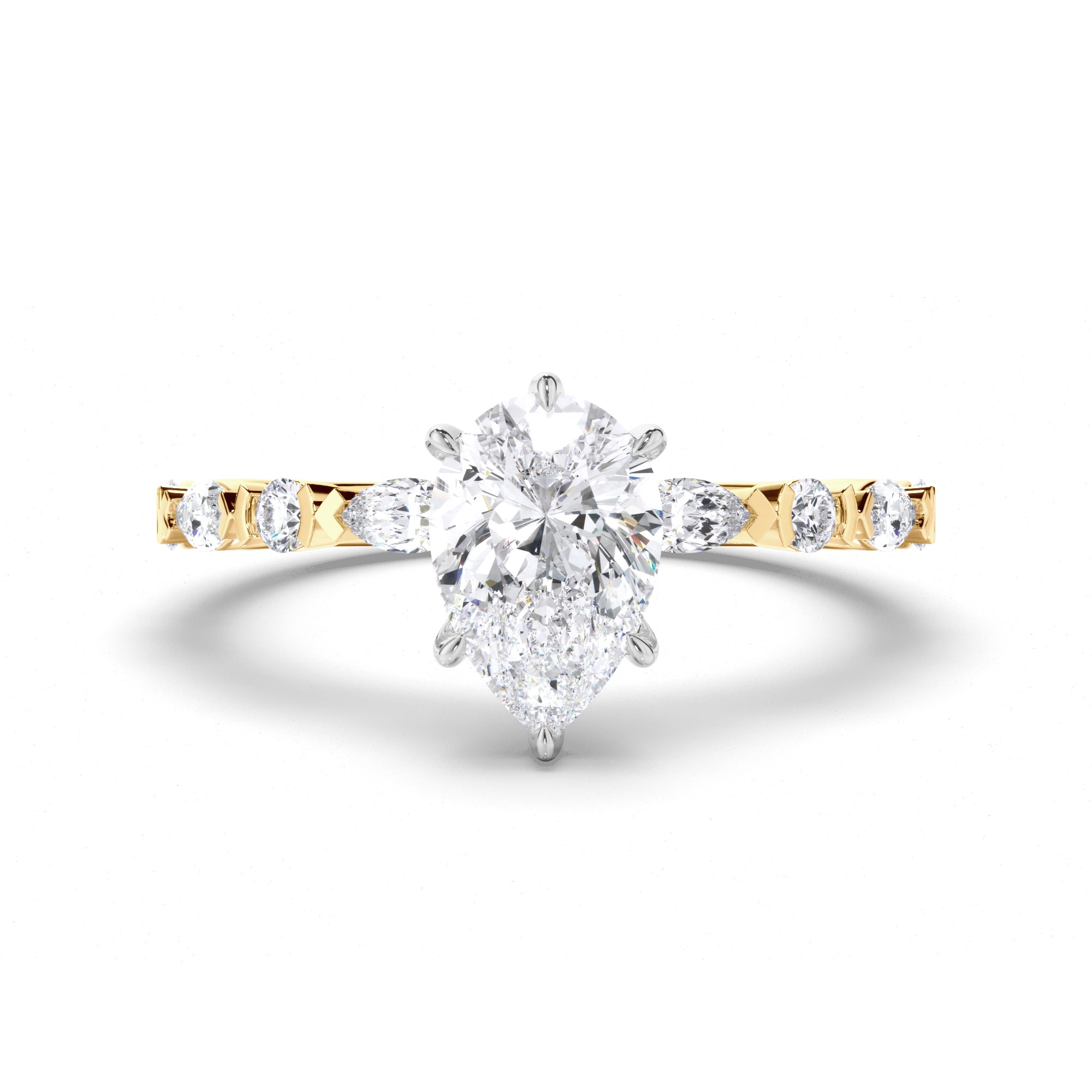 Pear Diamond Engagement Ring with Alternating Round and Marquise Band
